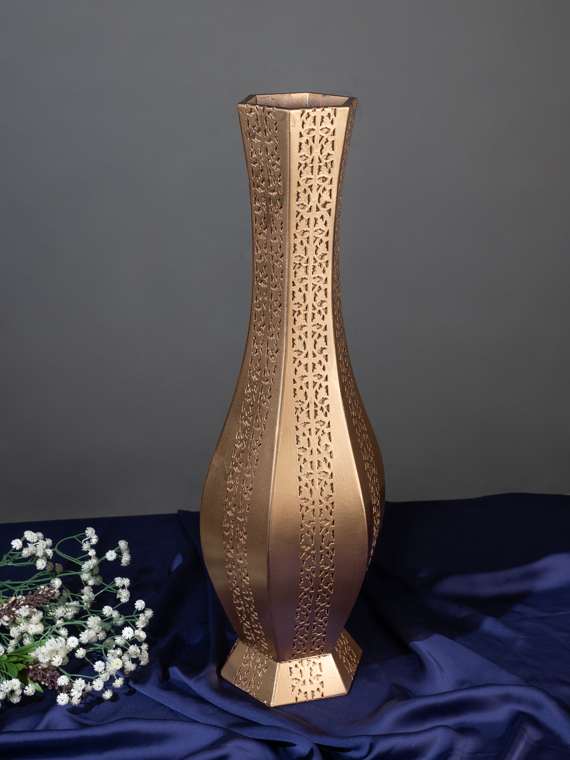 Tall Golden Surahi Shaped Flower Vase for Home Office Decor- 2 feet height