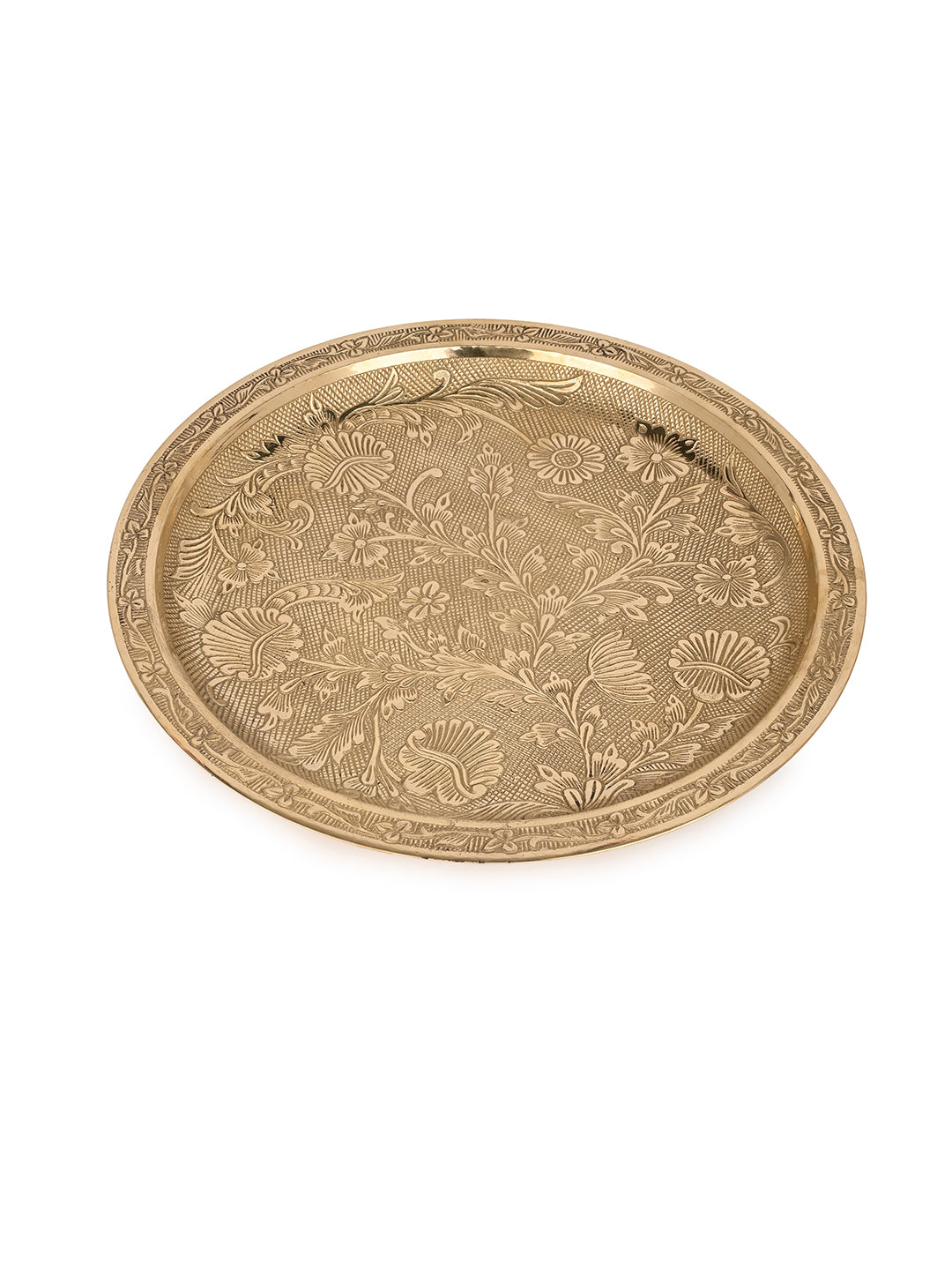 Brass crafted 8 pieces Puja thali set for everyday puja and rituals - 10 inches