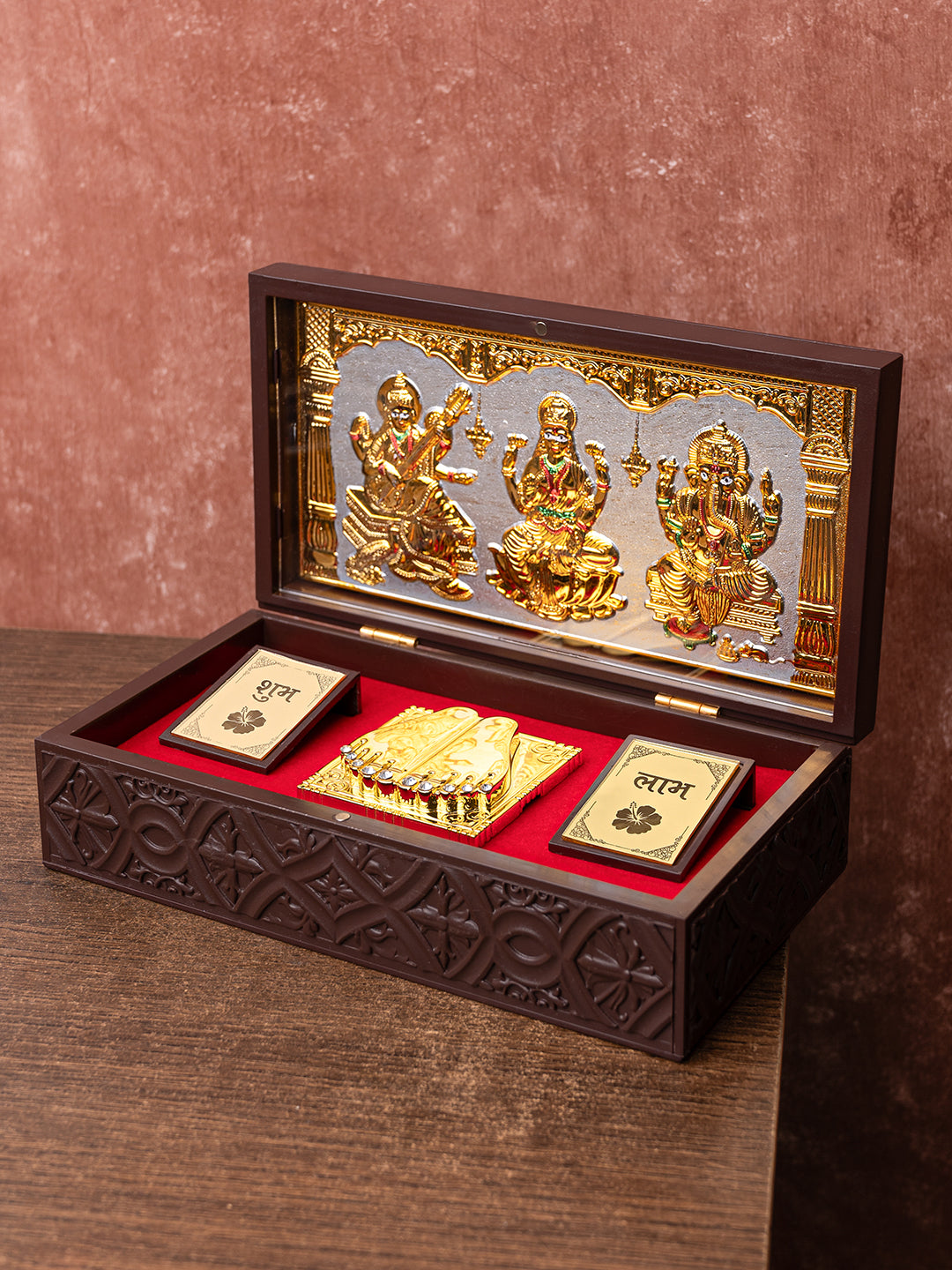 Laxmi Ganesh Saraswati Charan Paduka Corporate Box for Puja Rituals and Gifting