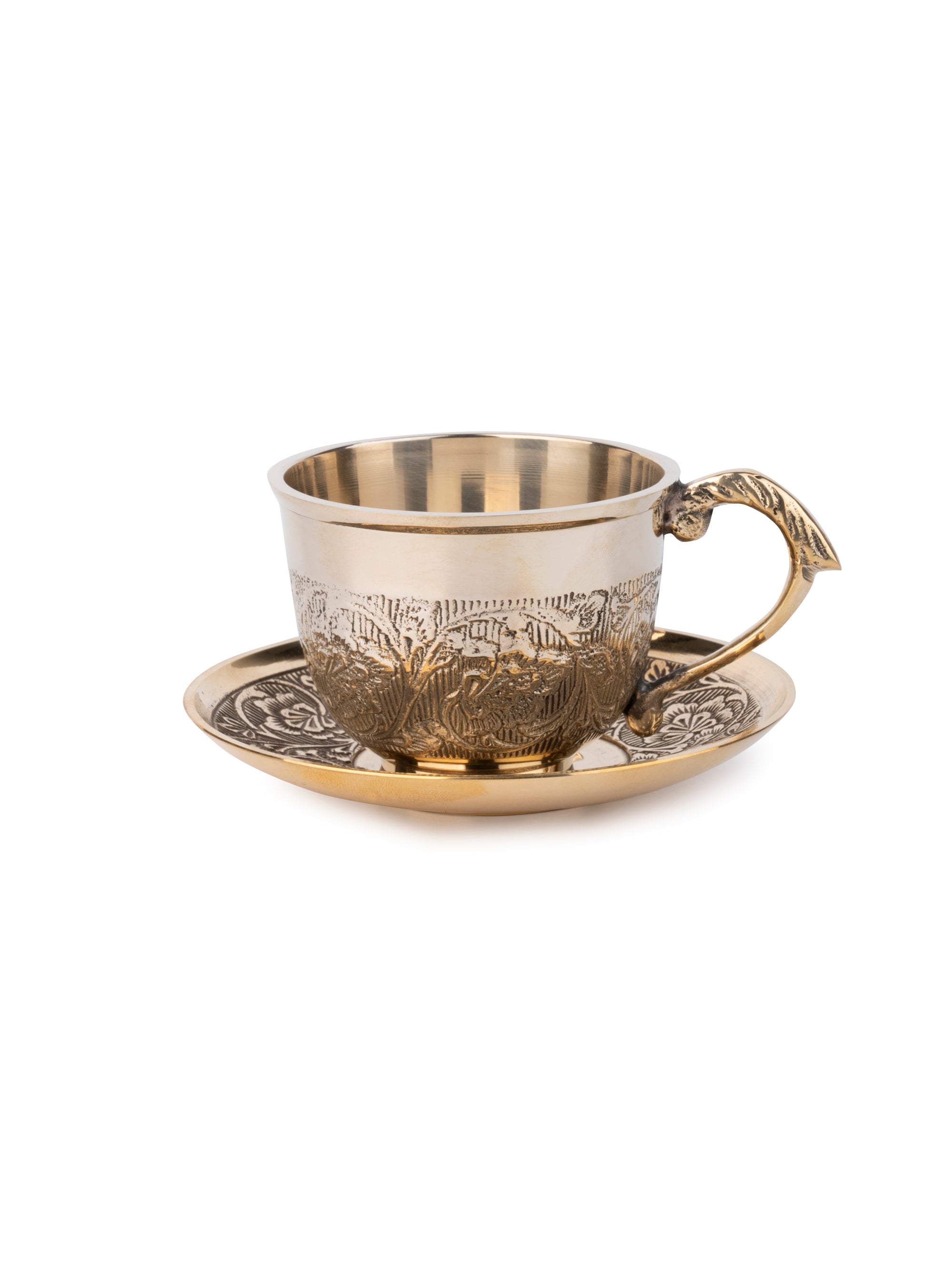 Brass Engraved Cup and Saucer set for serving Tea / Coffee