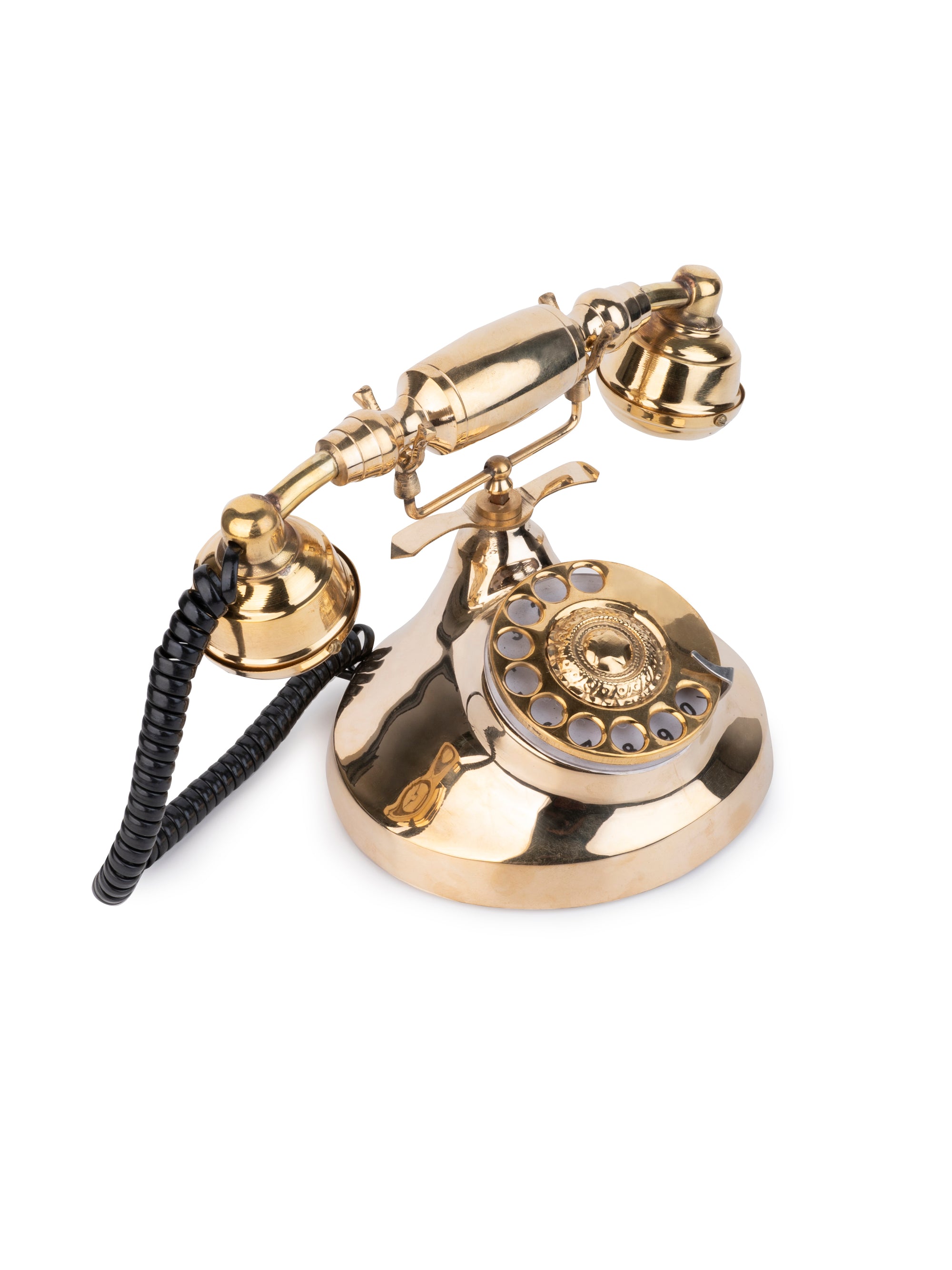Shiny Brass Vintage Rotary Dial Landline Phone for Home Office Decor