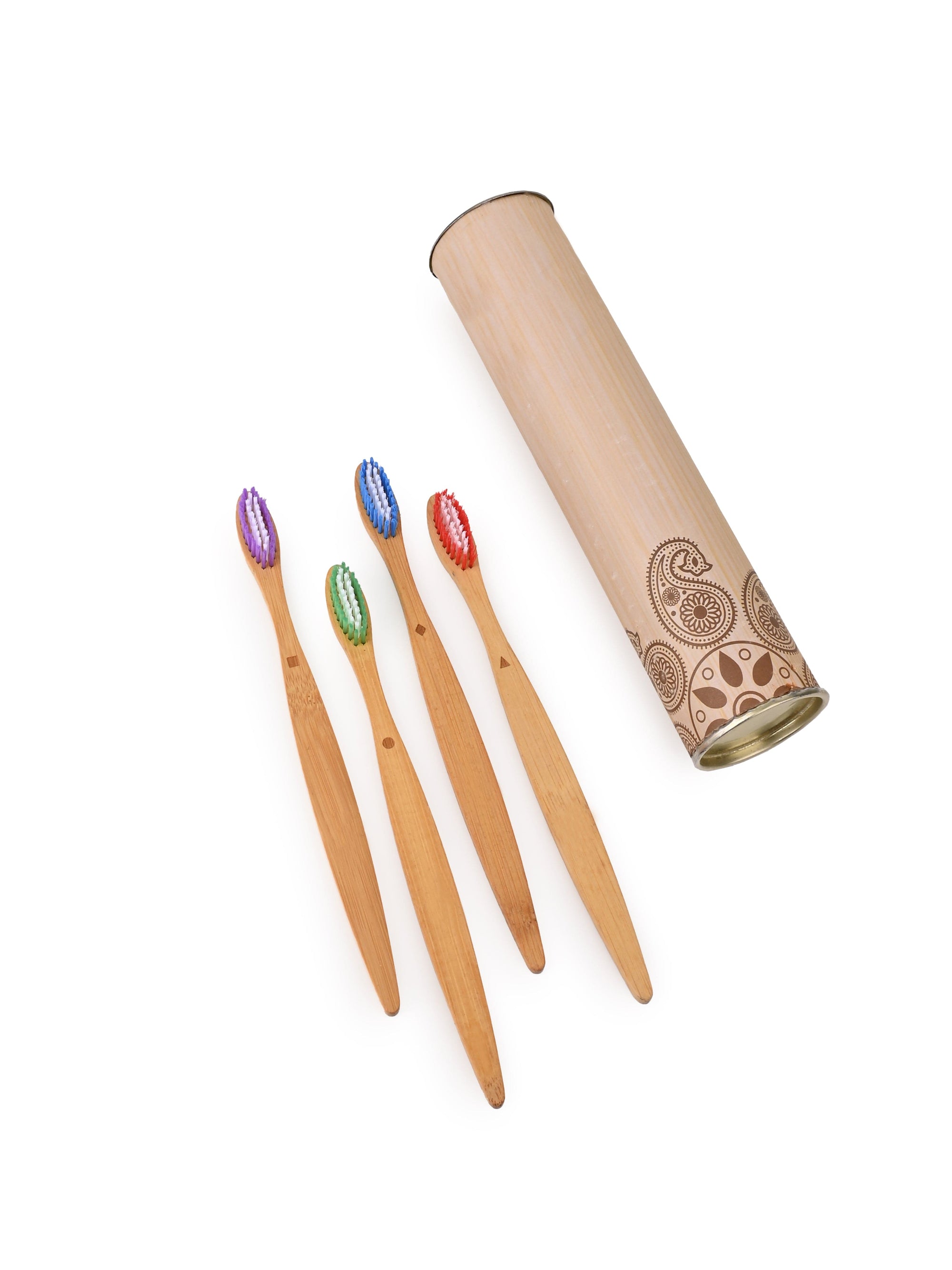 Sustainable Bamboo Flat Handle Toothbrush Set of 4 Pcs