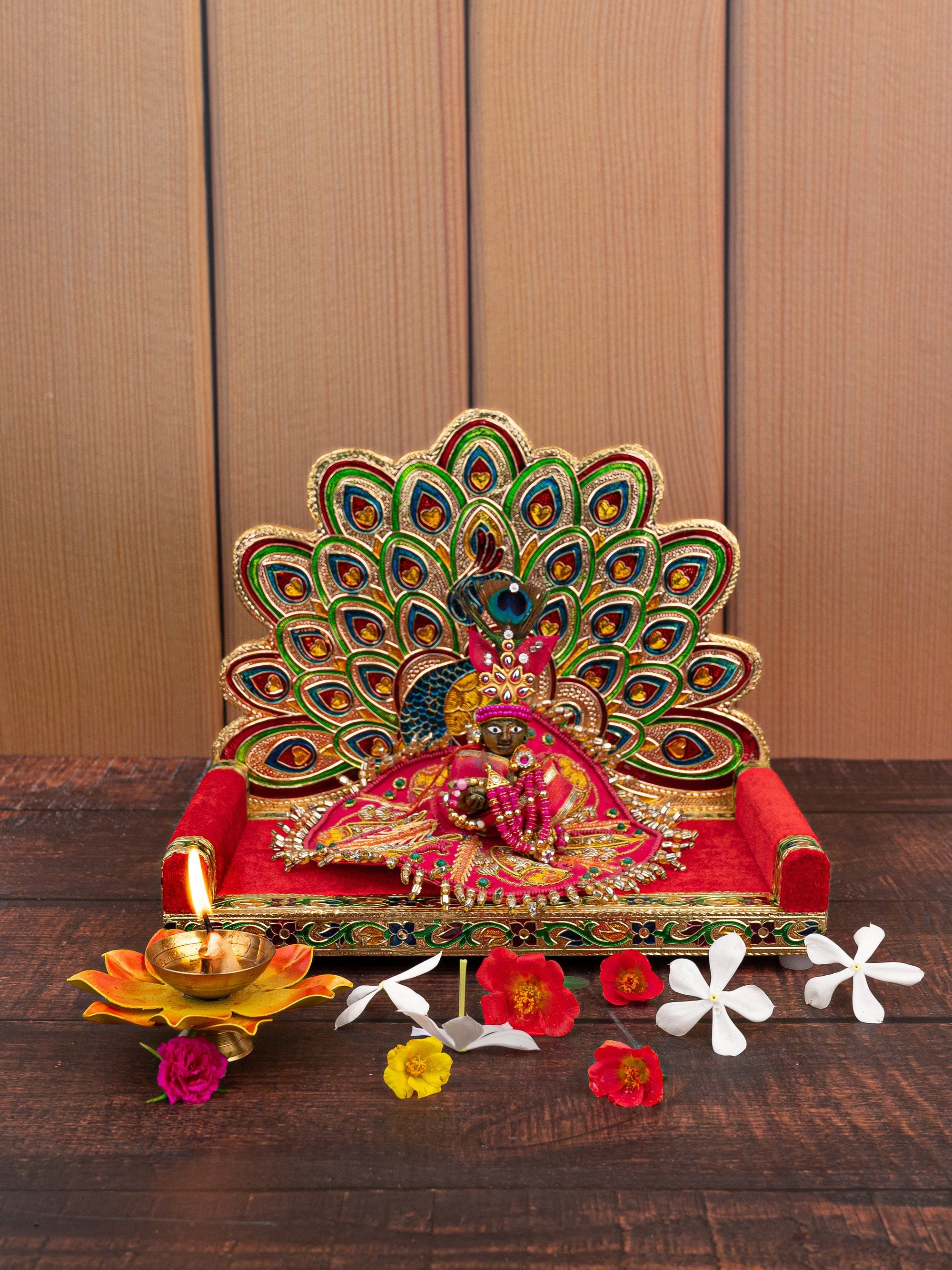 10 inches Handcrafted Meenakari Singhasan for Home Office Pooja Place