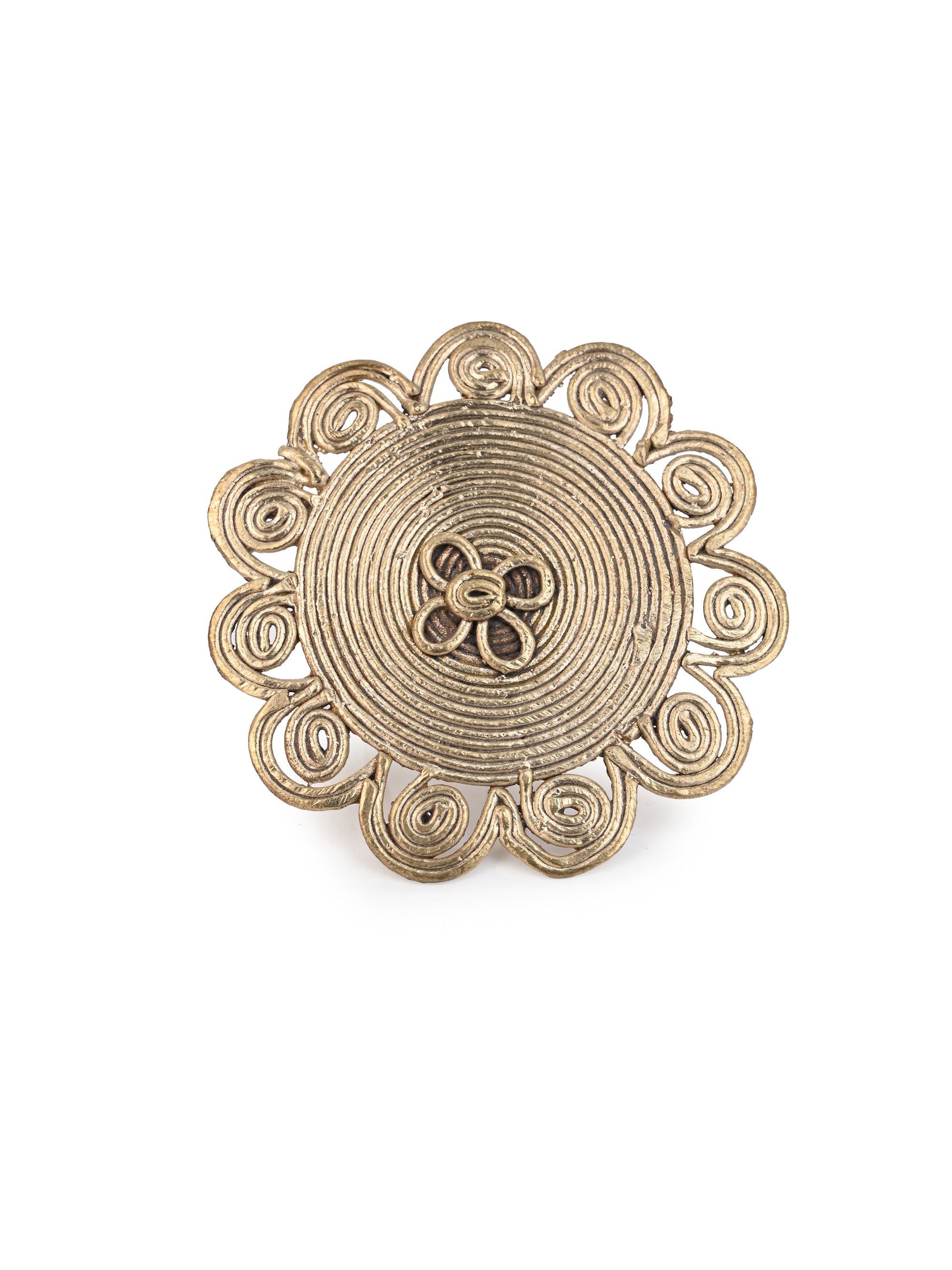 MAURYANA - Dokra craft floral design solid finger ring - adjustable size