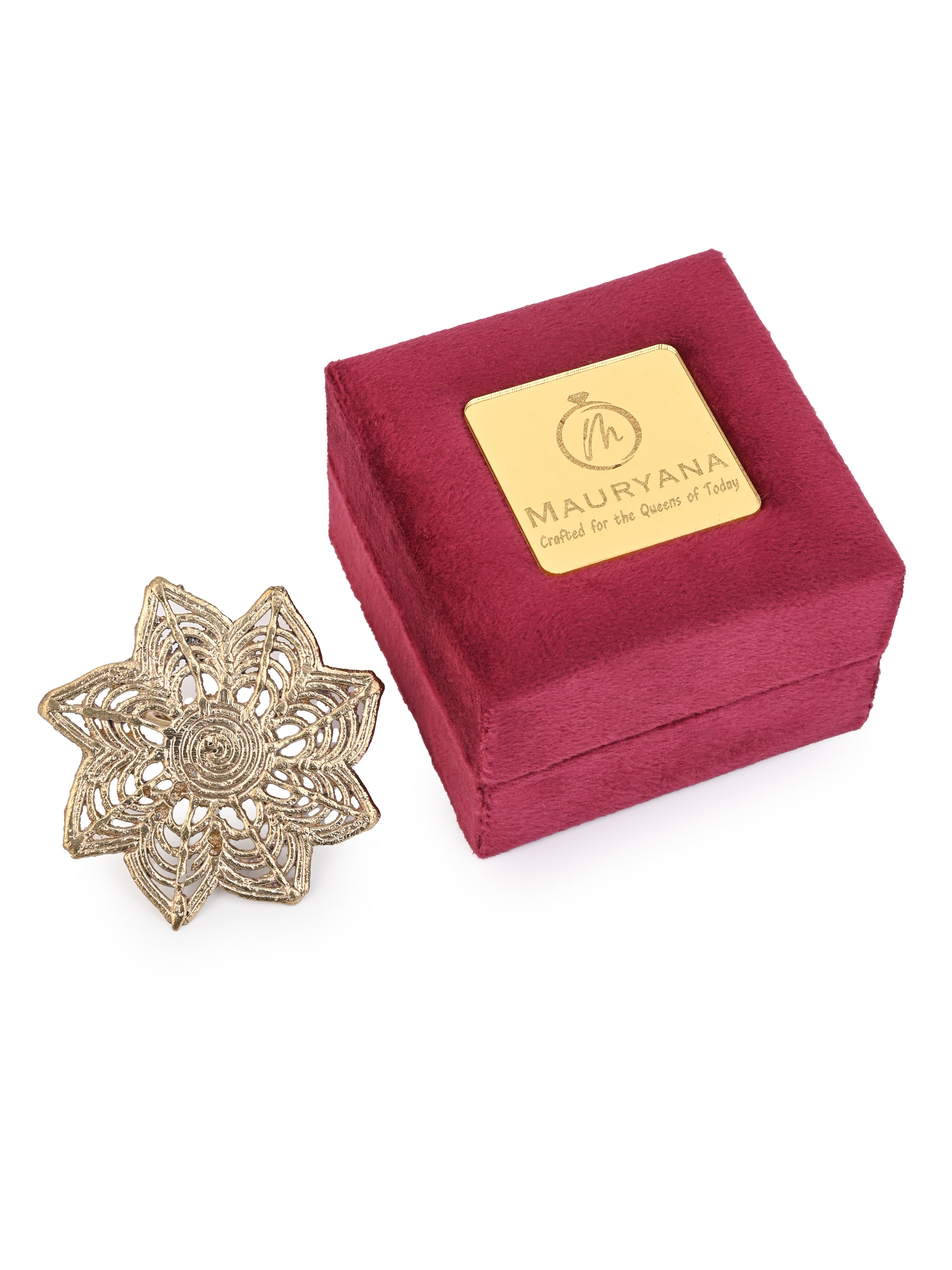 MAURYANA - Dokra craft stylish flower design finger ring - adjustable size