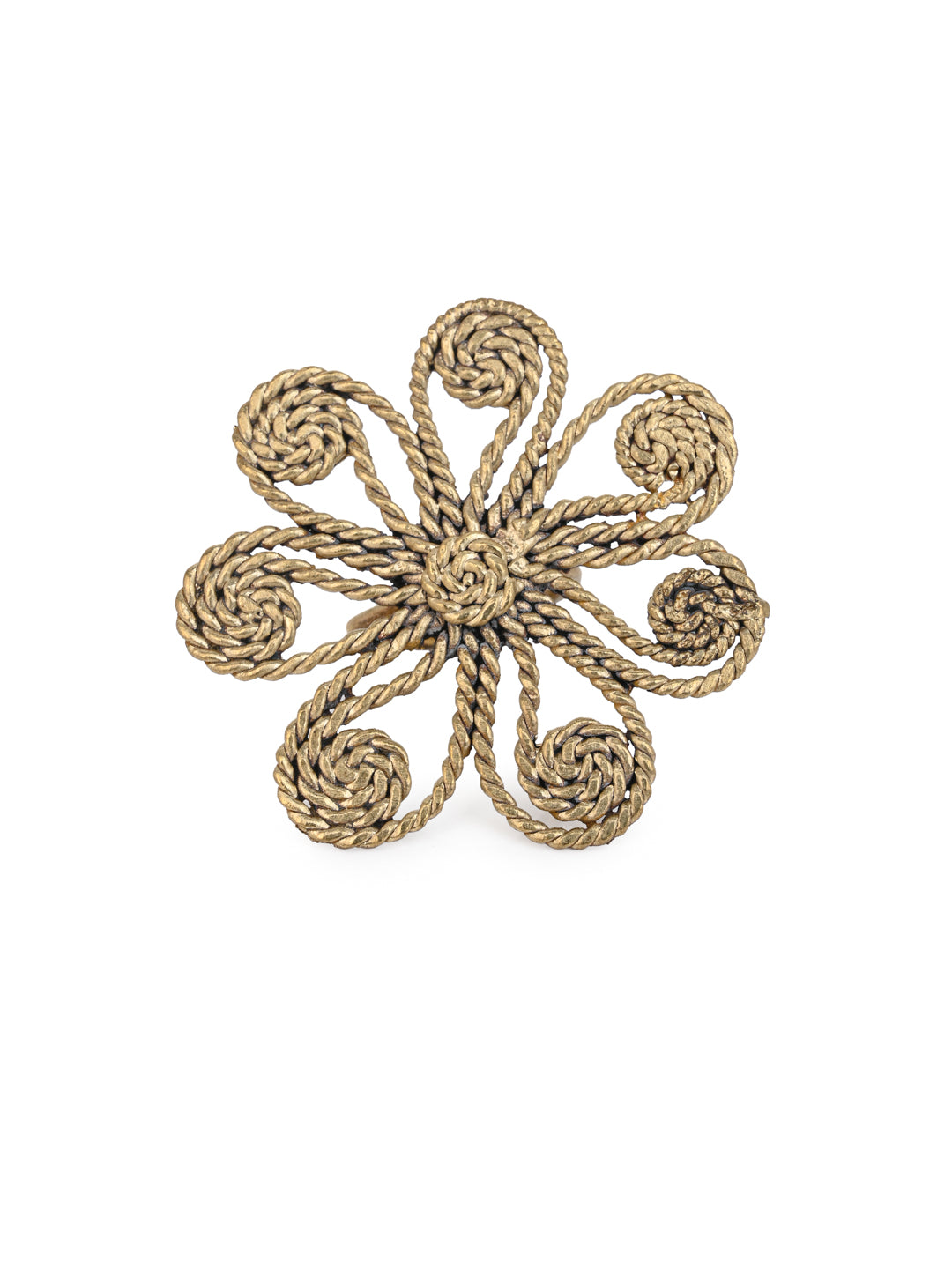 MAURYANA - Dokra craft finger ring flower design - adjustable size