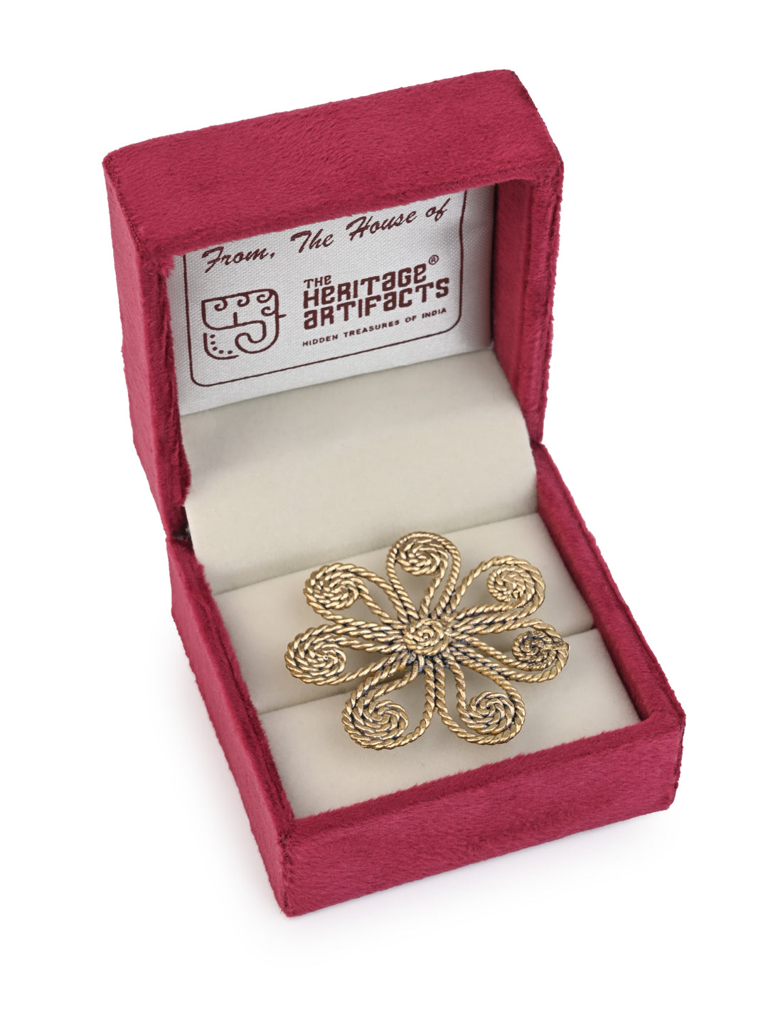 MAURYANA - Dokra craft finger ring flower design - adjustable size