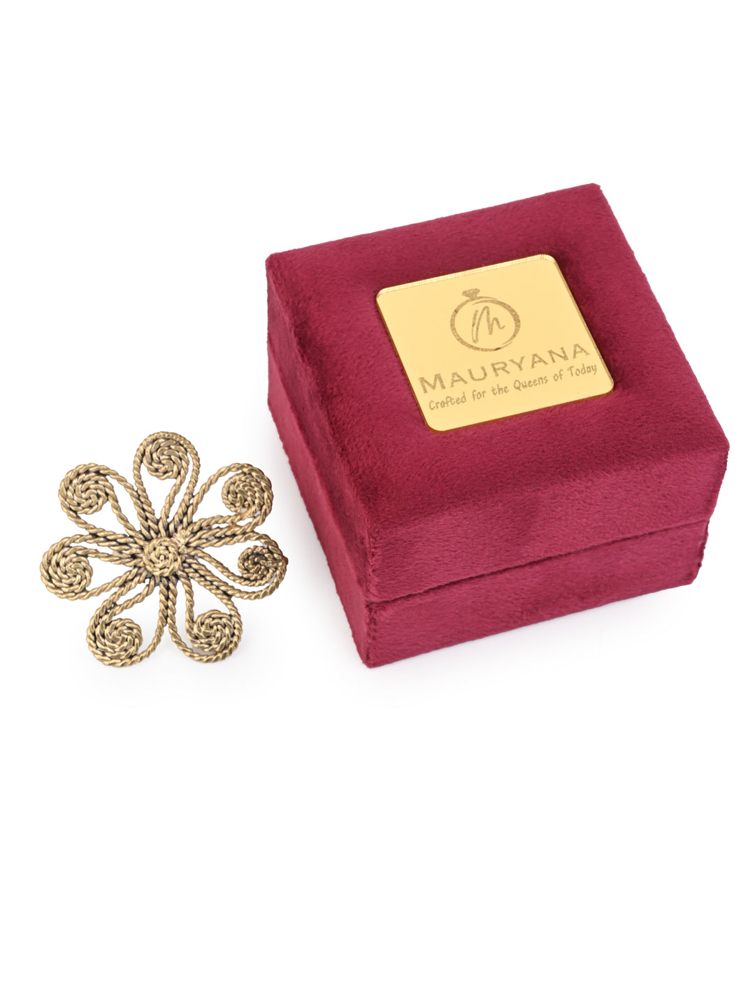 MAURYANA - Dokra craft finger ring flower design - adjustable size