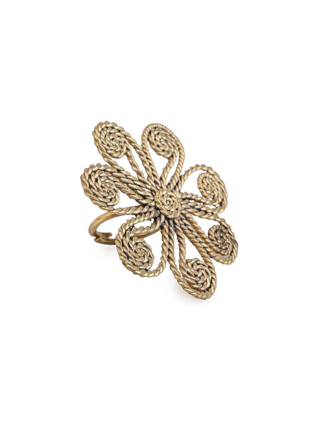 MAURYANA - Dokra craft finger ring flower design - adjustable size