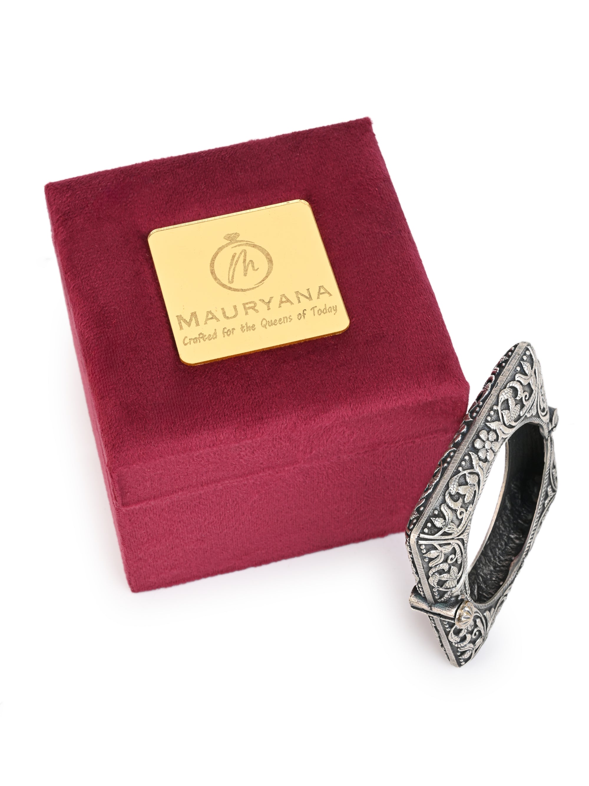 MAURYANA - Oxidised silver square bangle with opening mechanism