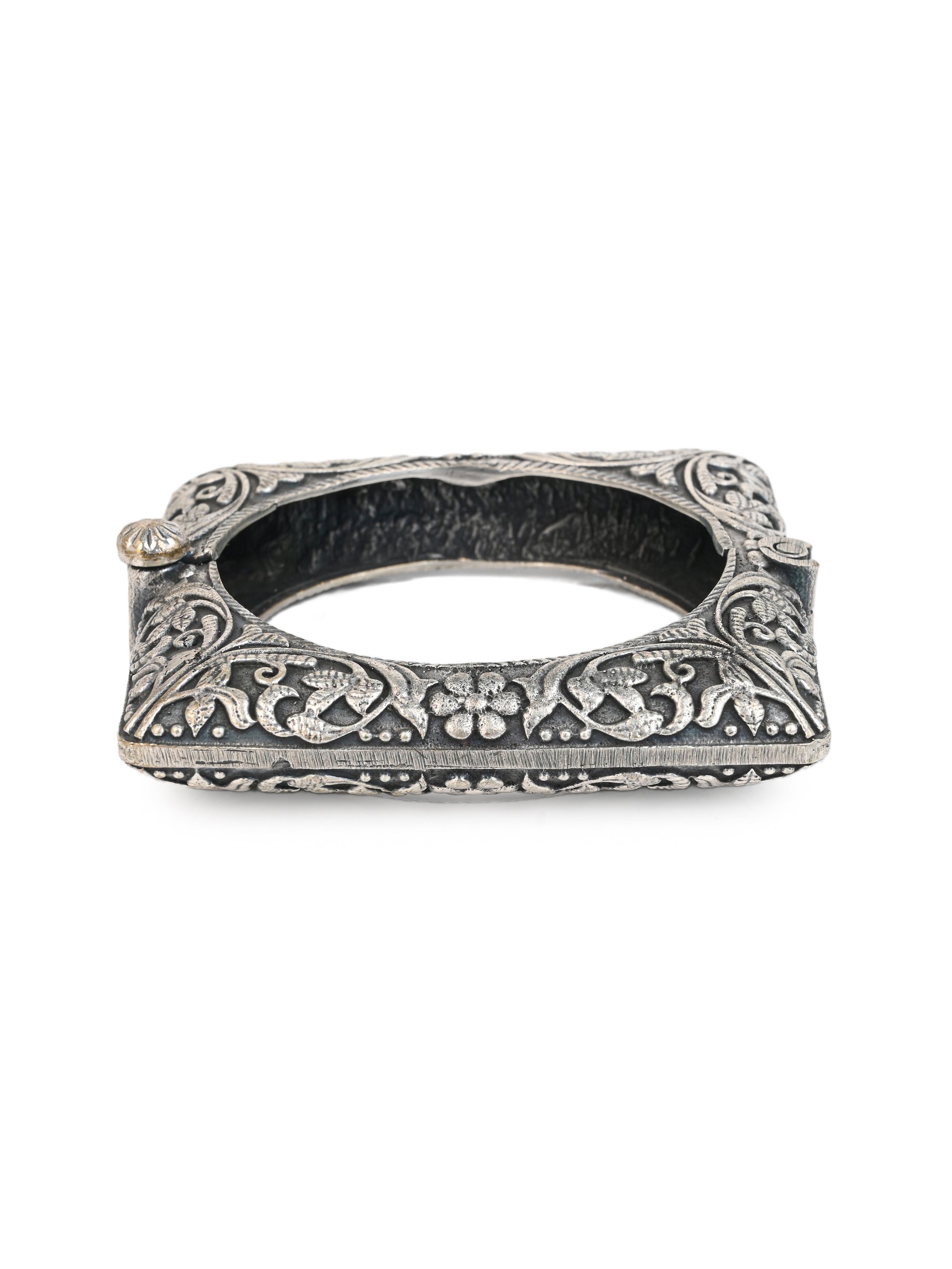 MAURYANA - Oxidised silver square bangle with opening mechanism