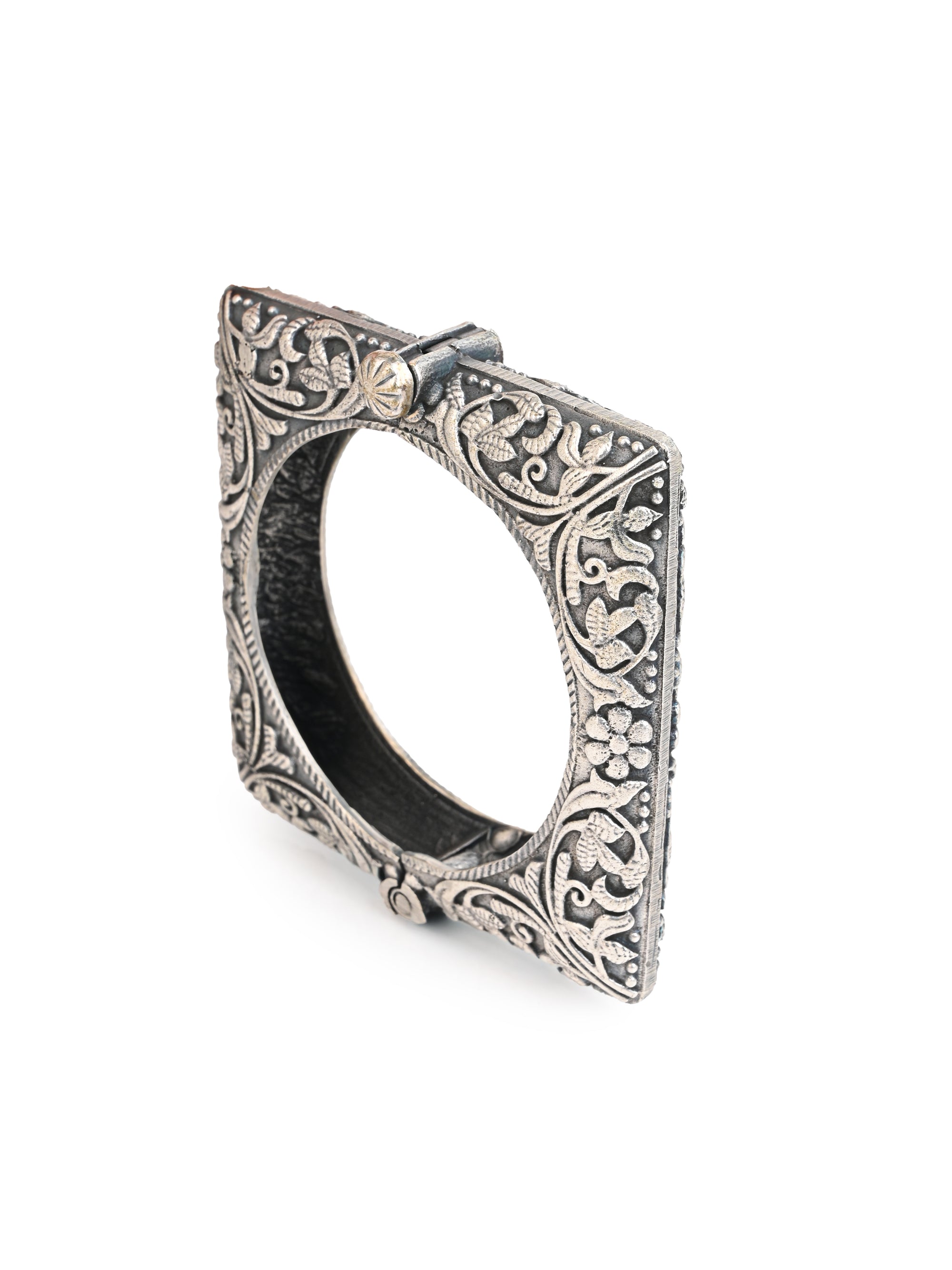 MAURYANA - Oxidised silver square bangle with opening mechanism