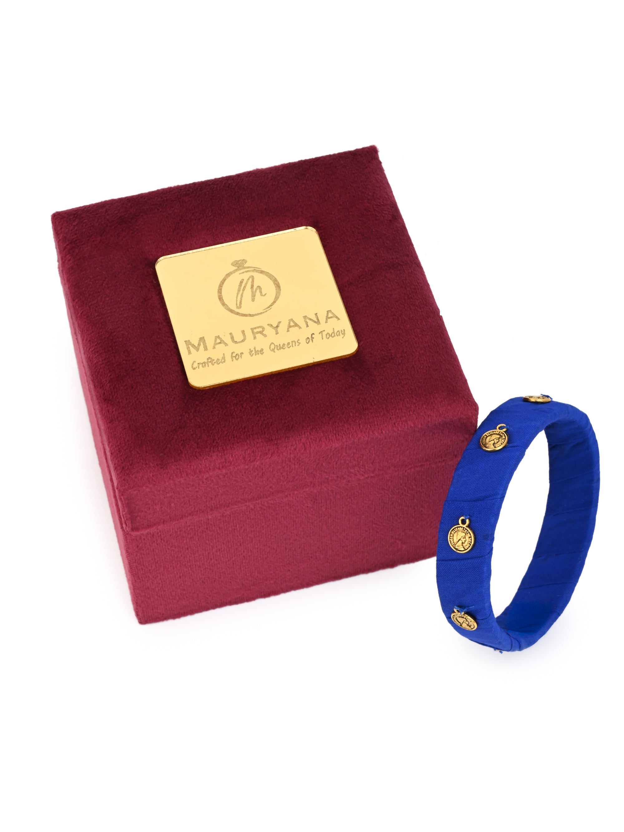MAURYANA - Fabric crafted pair of blue bangles with metal embellishments - one size