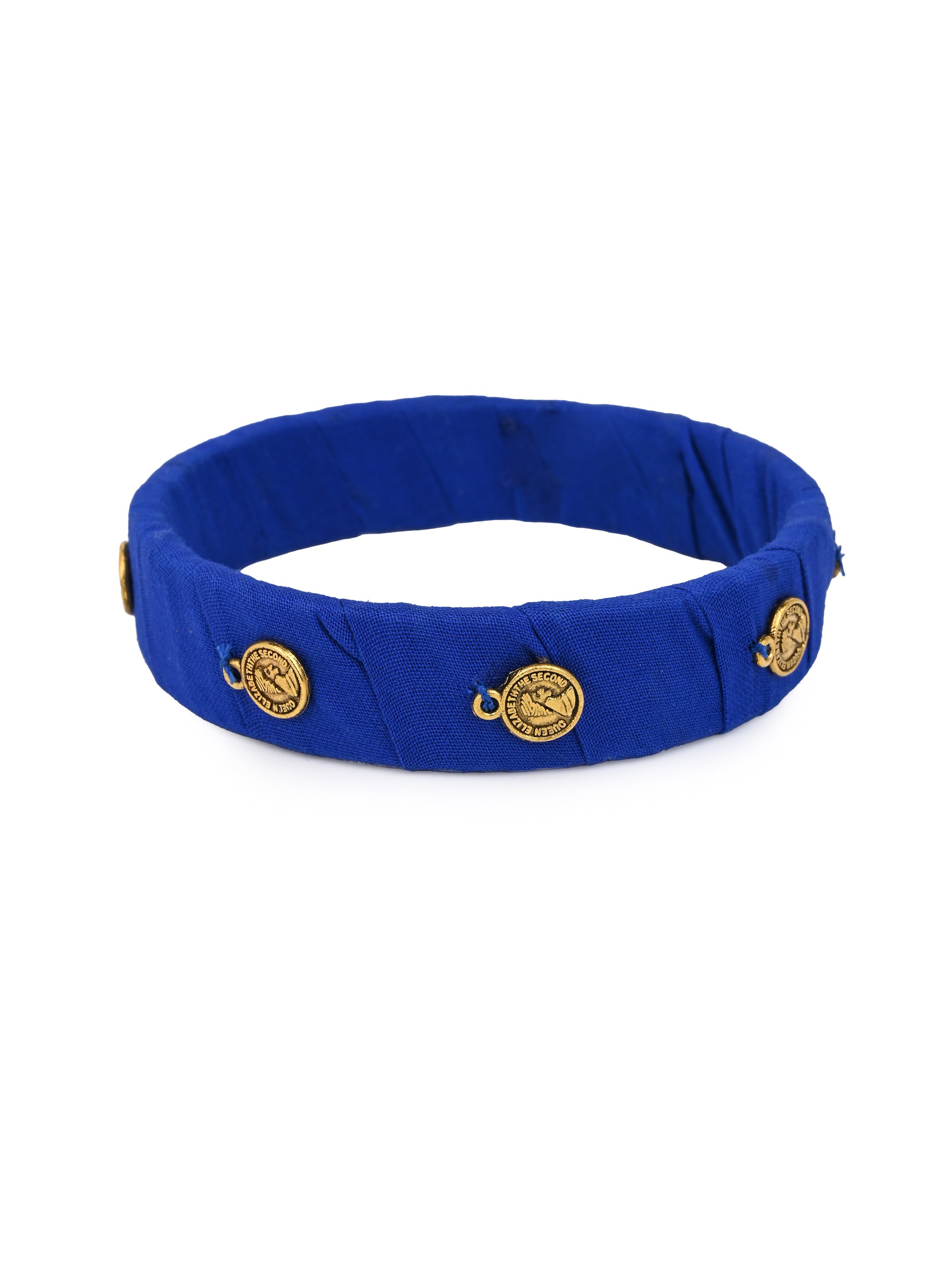 MAURYANA - Fabric crafted pair of blue bangles with metal embellishments - one size