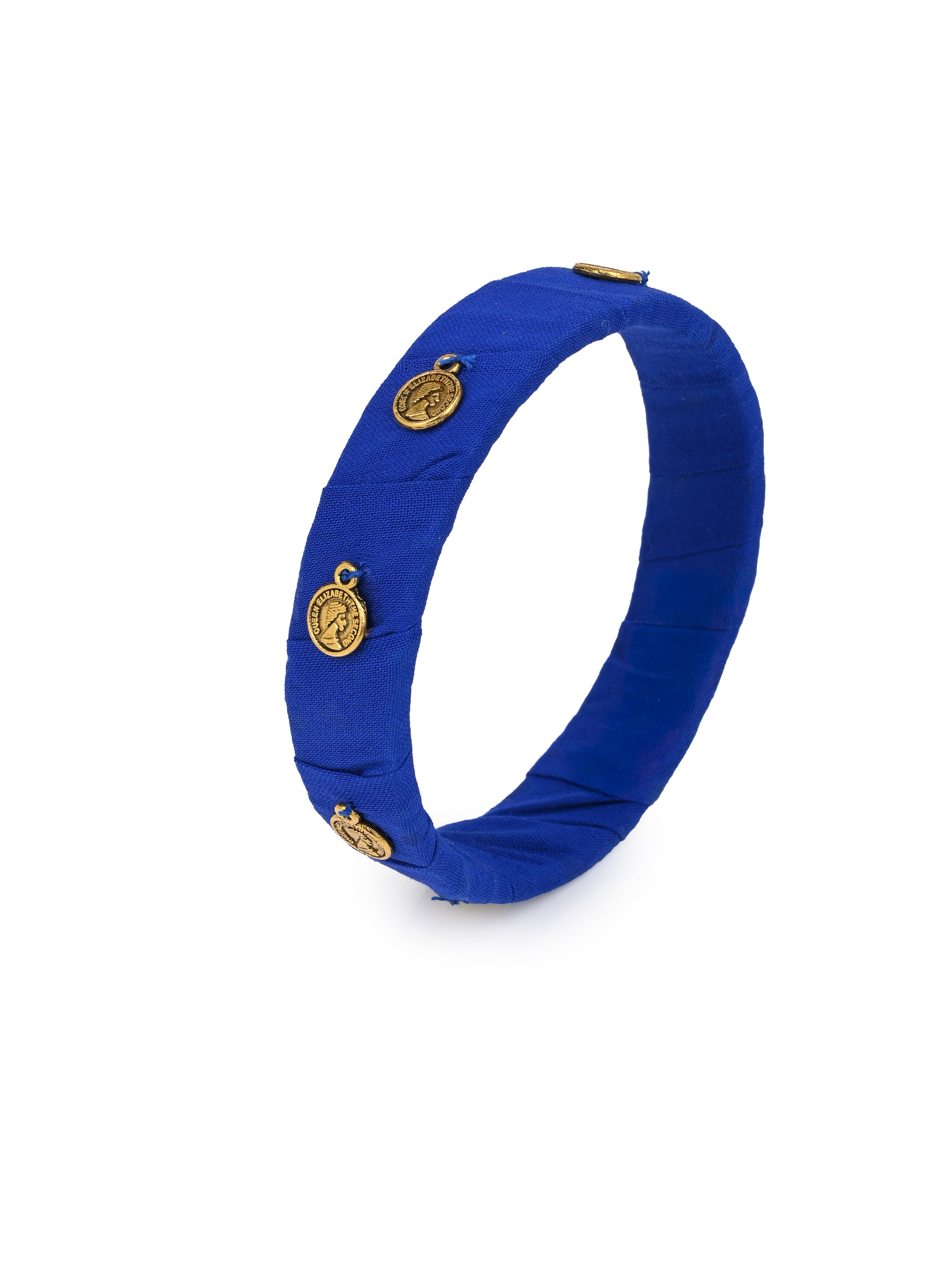 MAURYANA - Fabric crafted pair of blue bangles with metal embellishments - one size