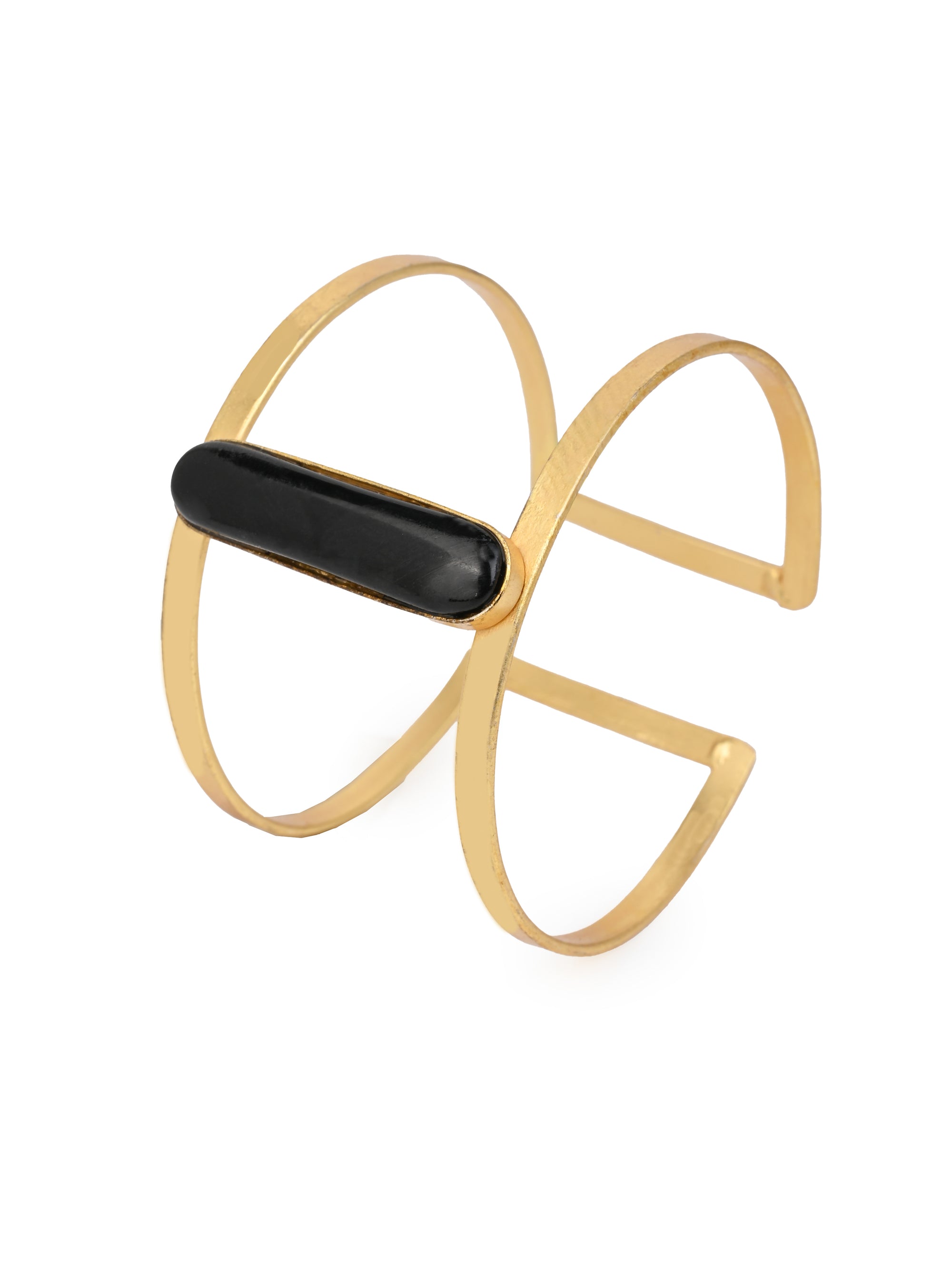 MARUYANA - Metal and Natural Stone Crafted Open End Bangle - Available in Assorted Colors