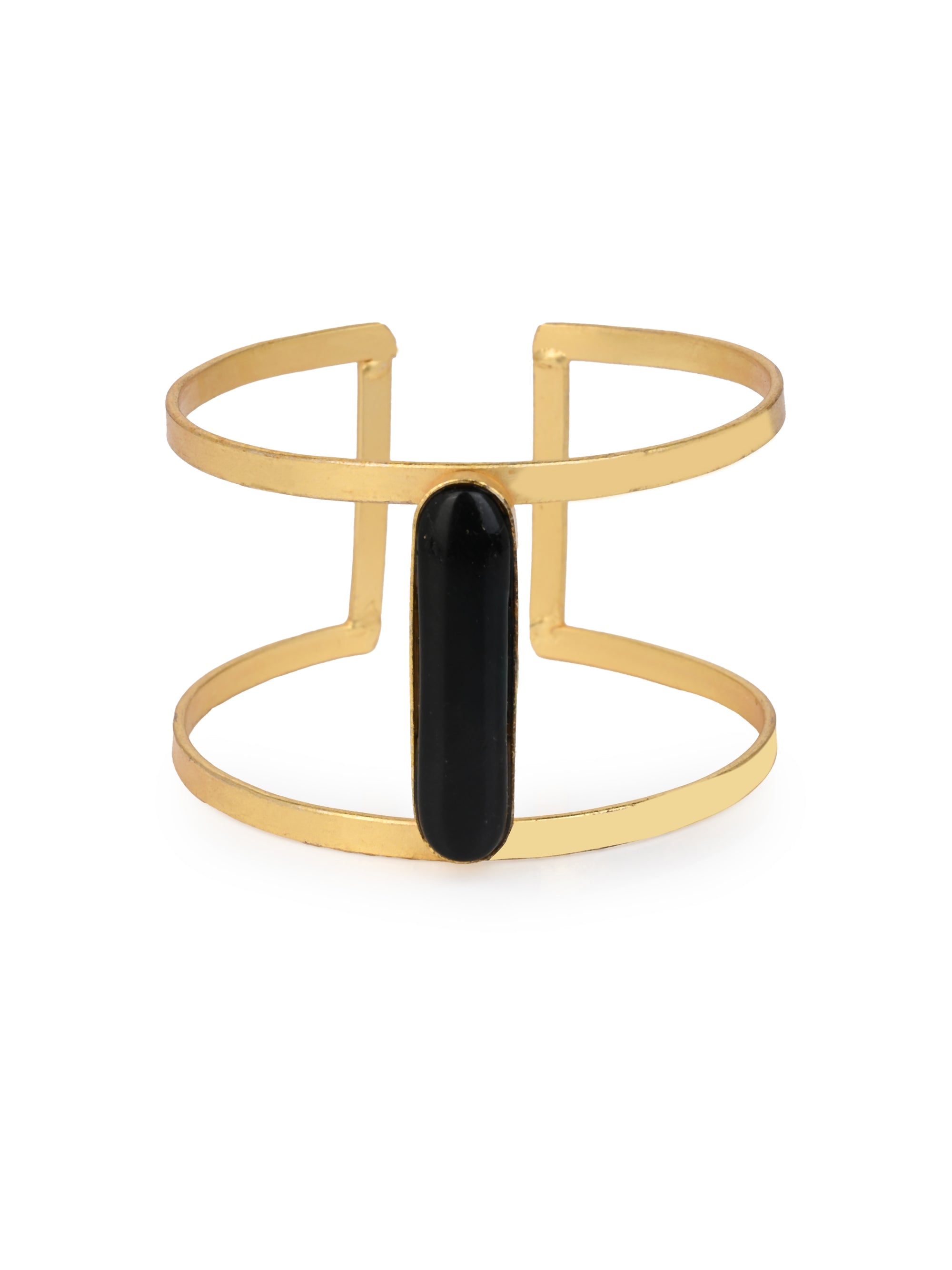 MARUYANA - Metal and Natural Stone Crafted Open End Bangle - Available in Assorted Colors
