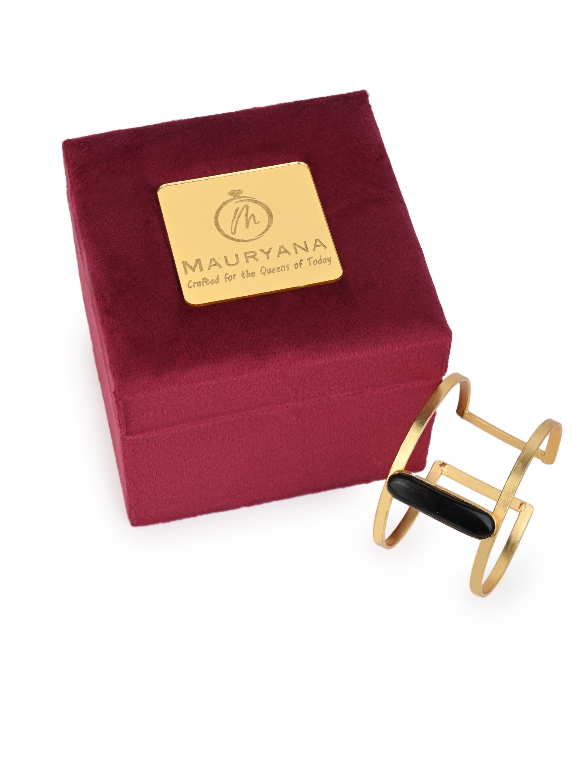 MARUYANA - Metal and Natural Stone Crafted Open End Bangle - Available in Assorted Colors