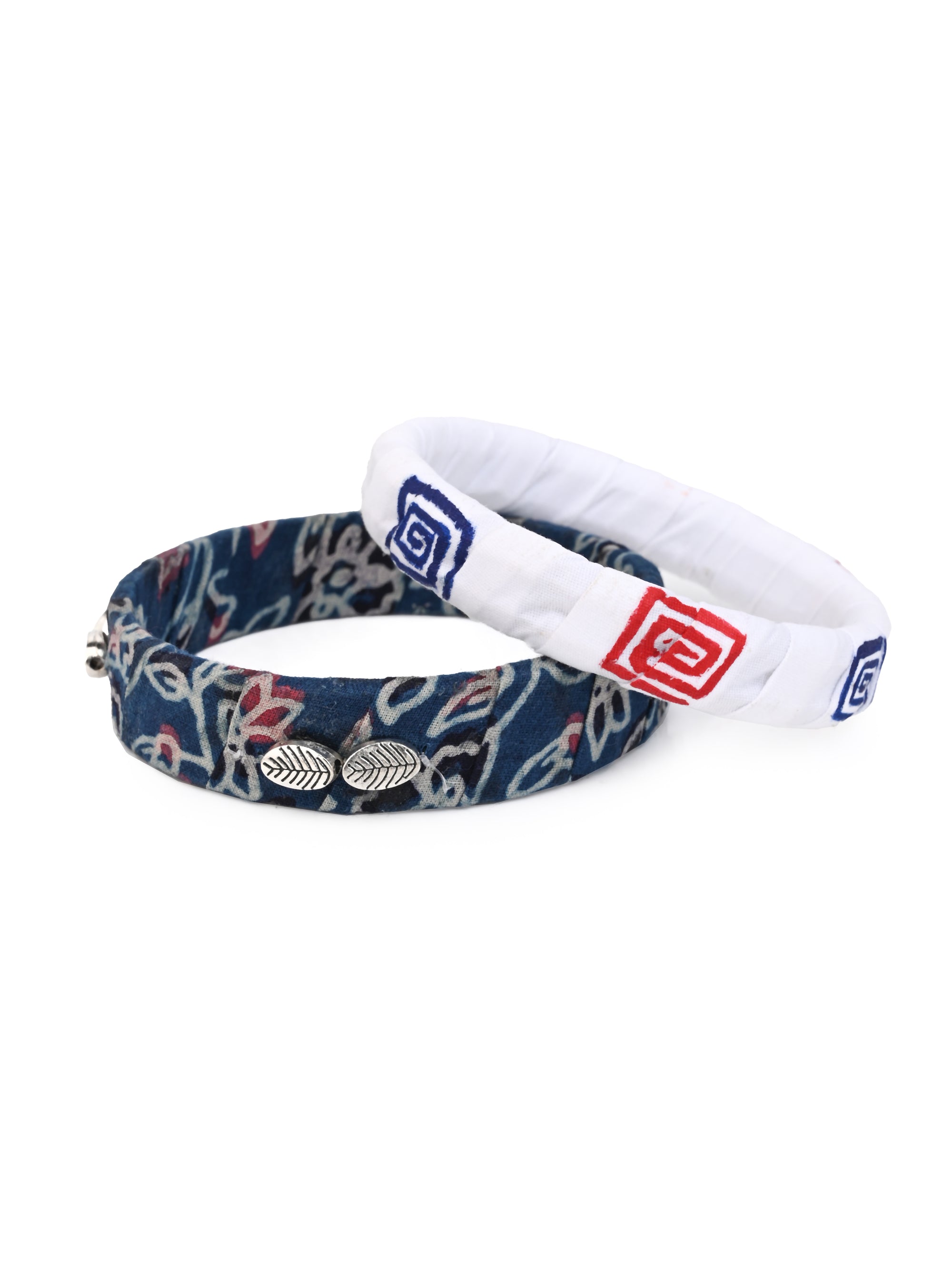 MAURYANA - Blue and white set of 2 fabric bangle set - one size