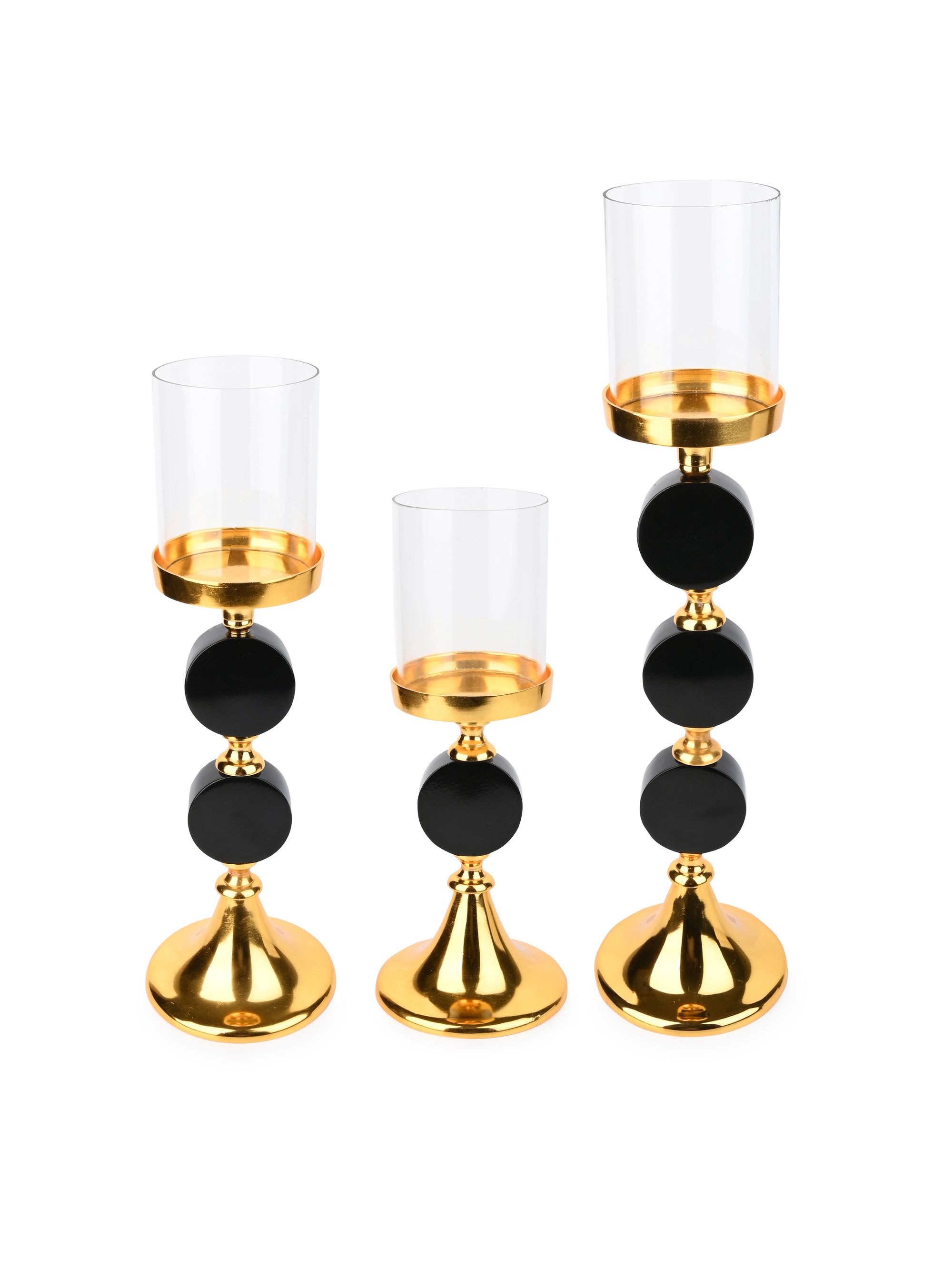 Set 3 Black and Gold Candle Holders for Home Decor and Celebrations