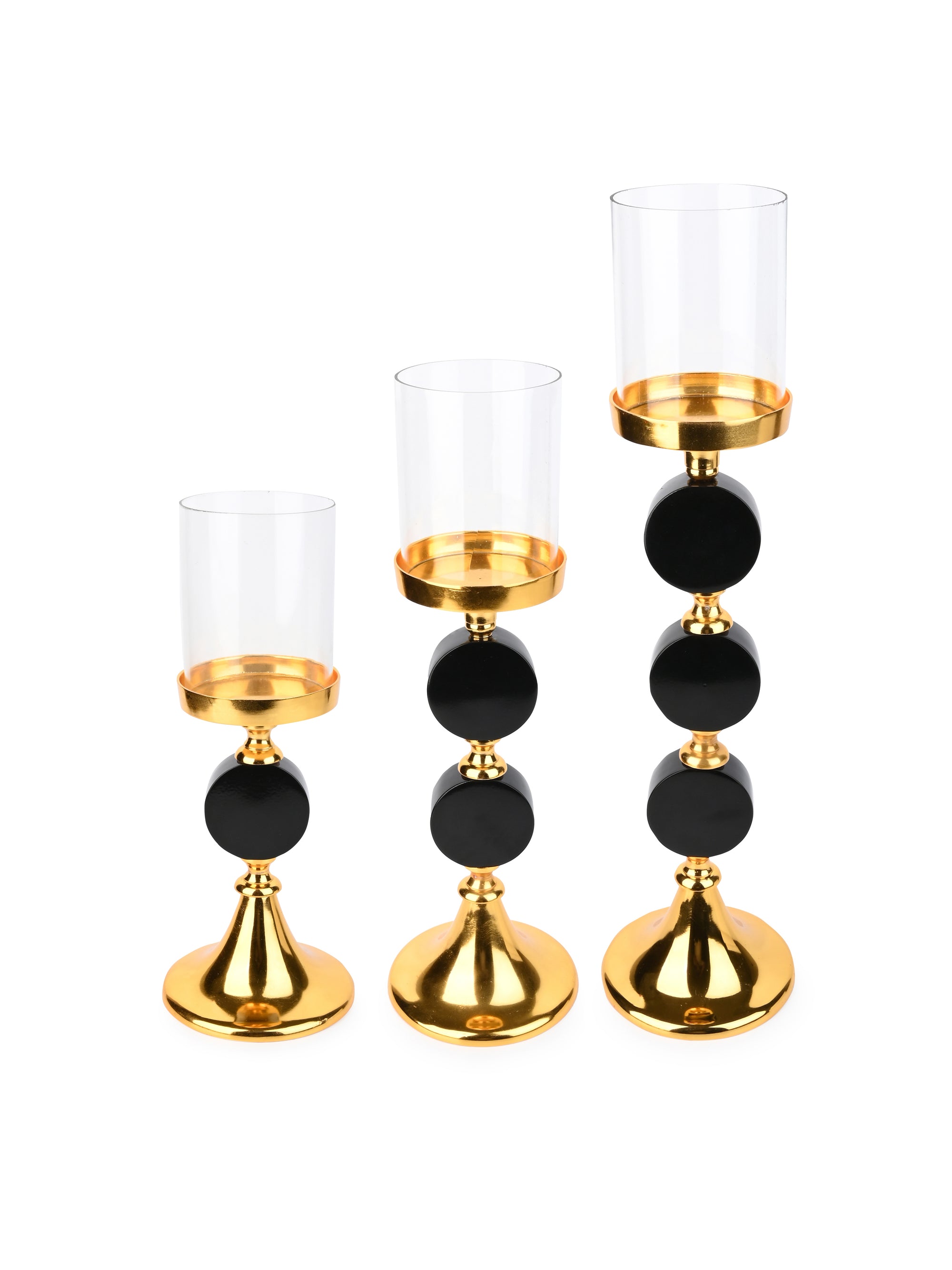 Set 3 Black and Gold Candle Holders for Home Decor and Celebrations