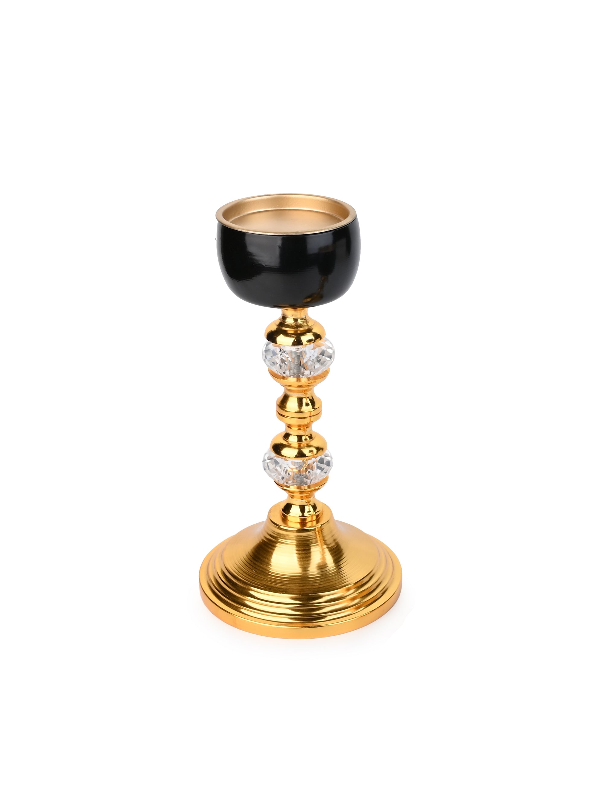 Set of 2 Metal Crafted Candle Holders for Home Decor - Gold and Black