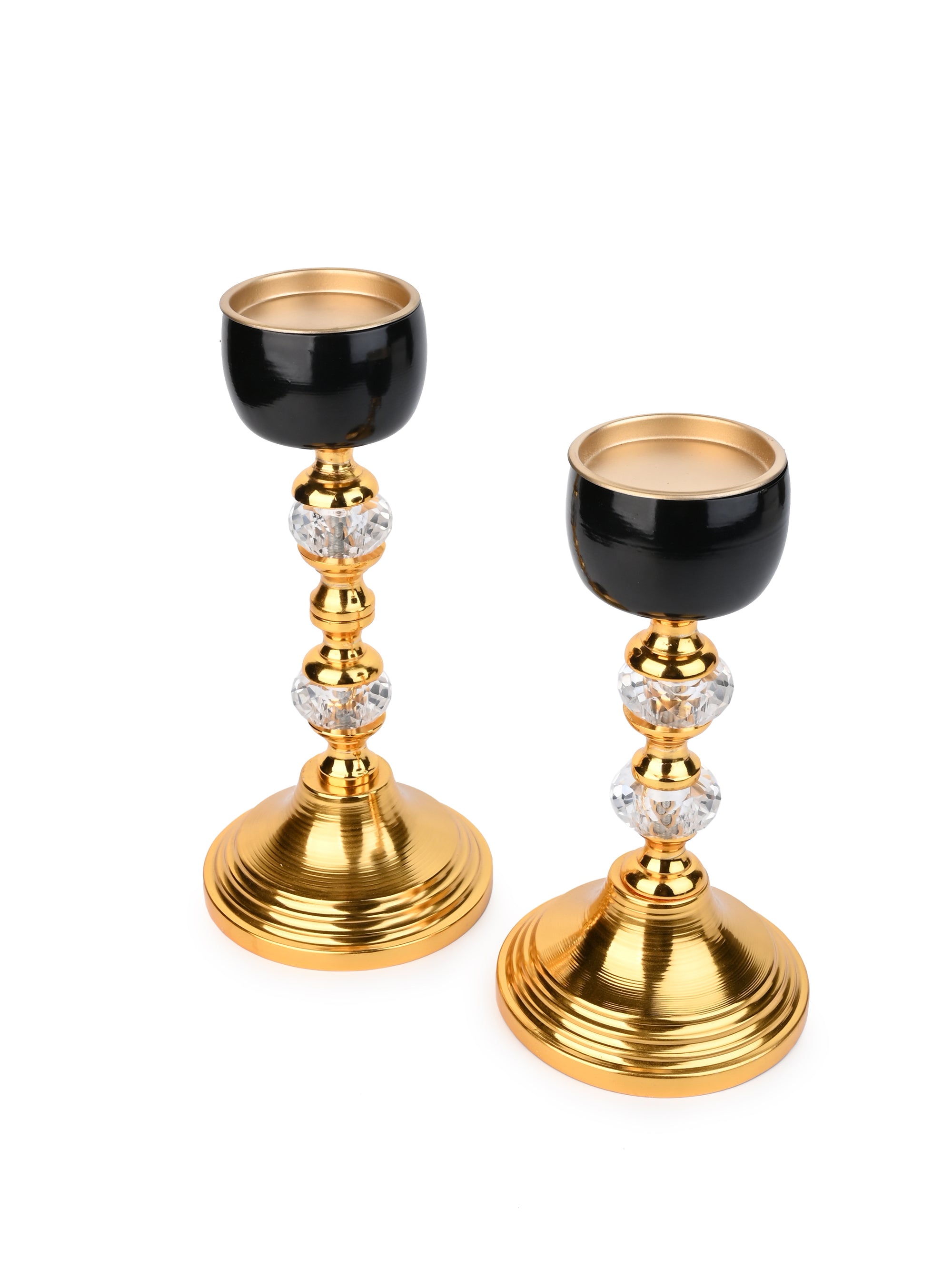 Set of 2 Metal Crafted Candle Holders for Home Decor - Gold and Black