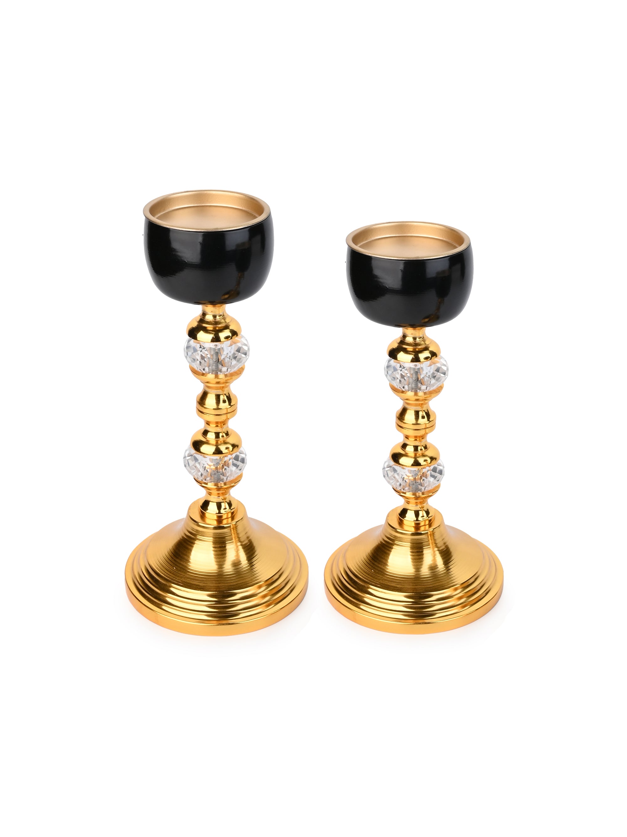 Set of 2 Metal Crafted Candle Holders for Home Decor - Gold and Black