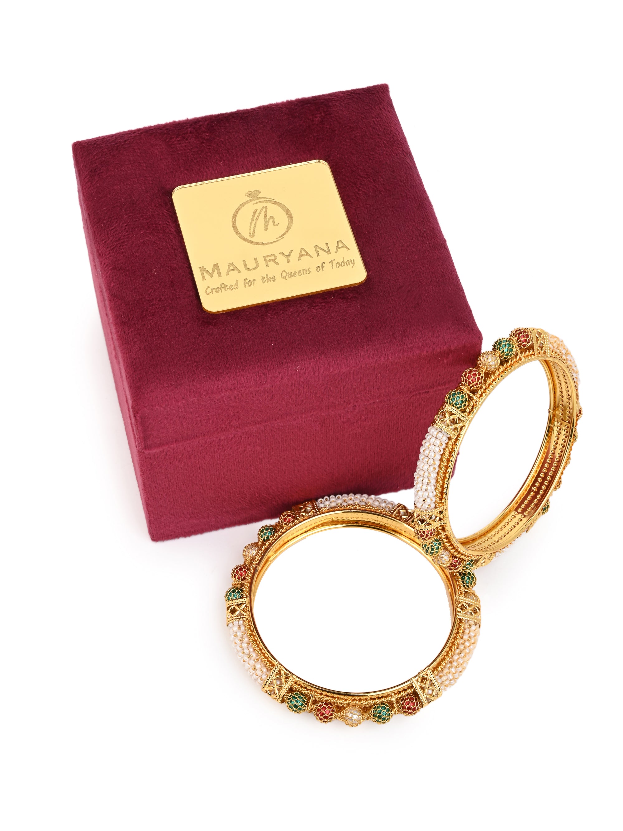 MAURYANA - Kundan mina beautifully crafted bangles - set of 2 pcs - one size
