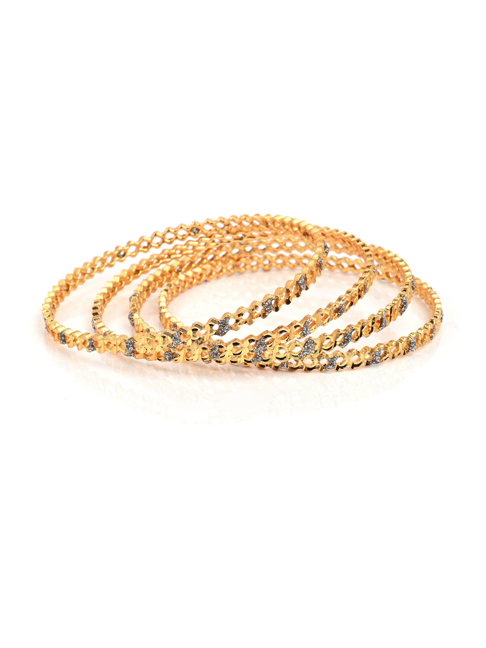 MAURYANA - Kundan mina set of 4 bangles with detailed carving - one size