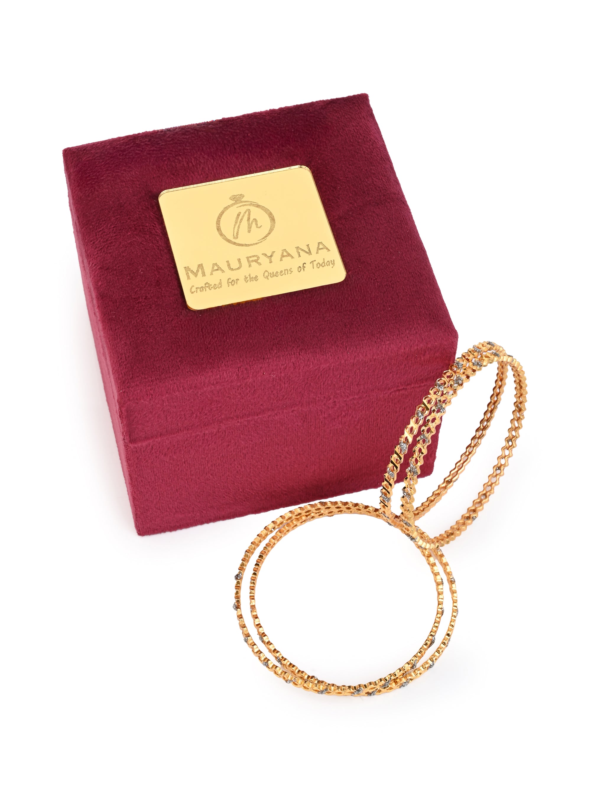 MAURYANA - Kundan mina set of 4 bangles with detailed carving - one size