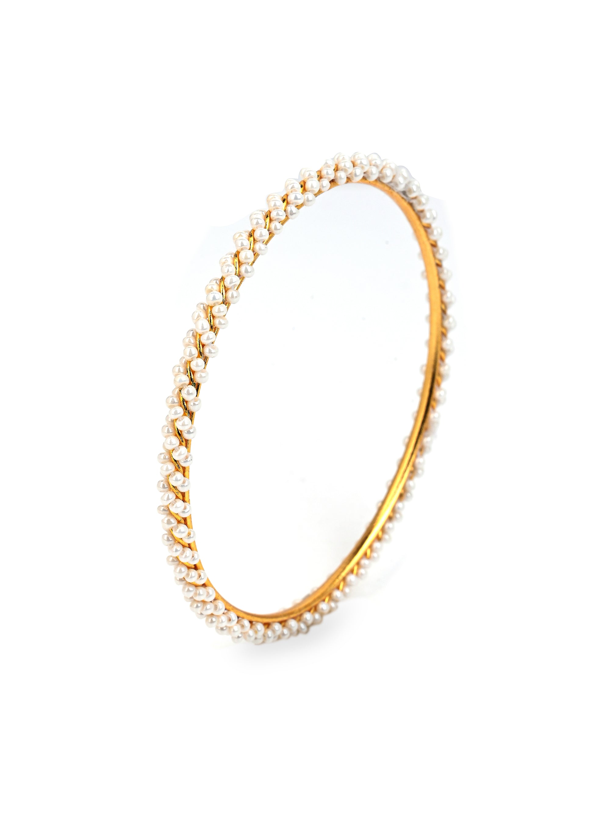MAURYANA - Kundan mina white beaded bangles set of 4 - one size