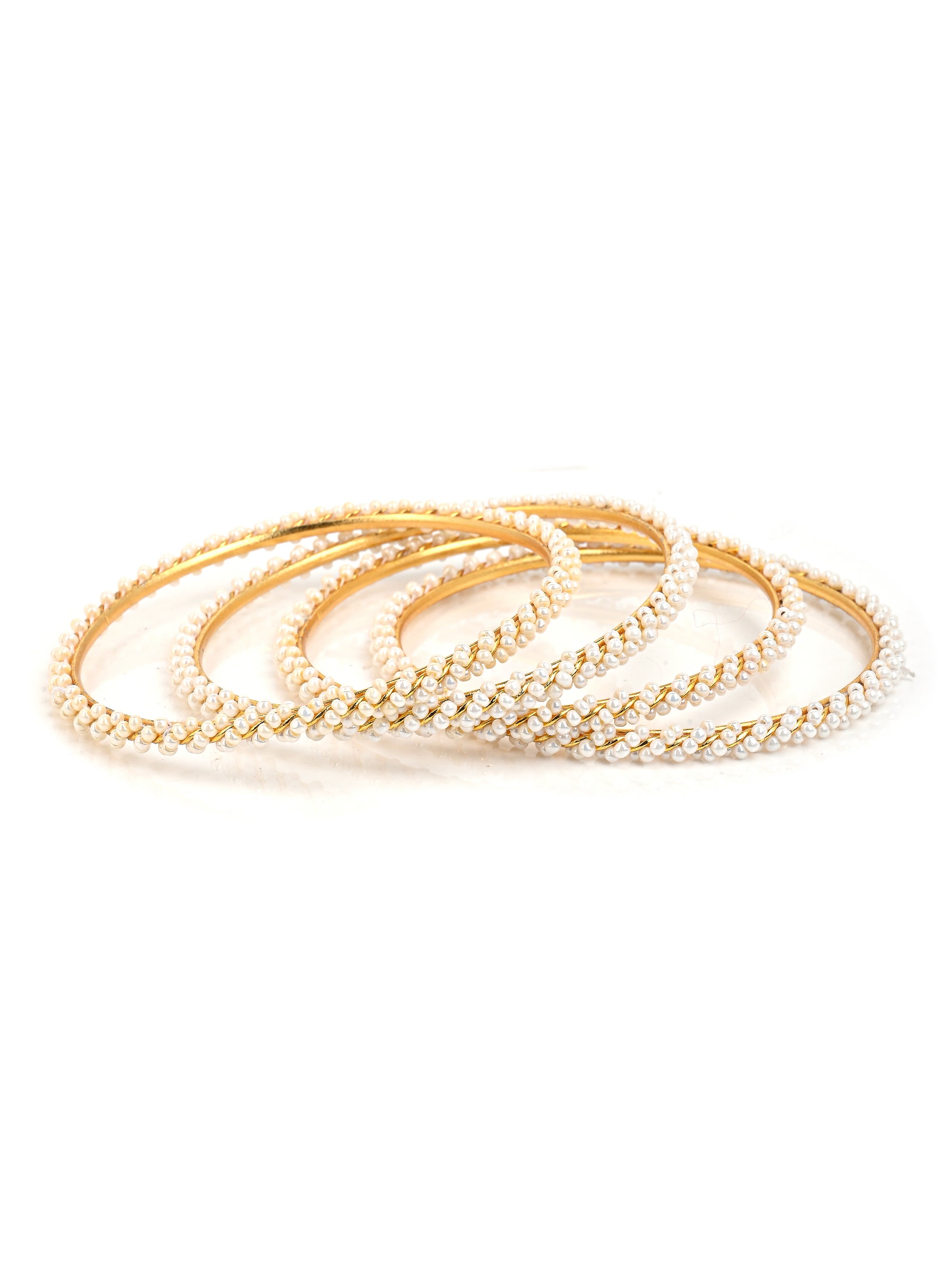 MAURYANA - Kundan mina white beaded bangles set of 4 - one size