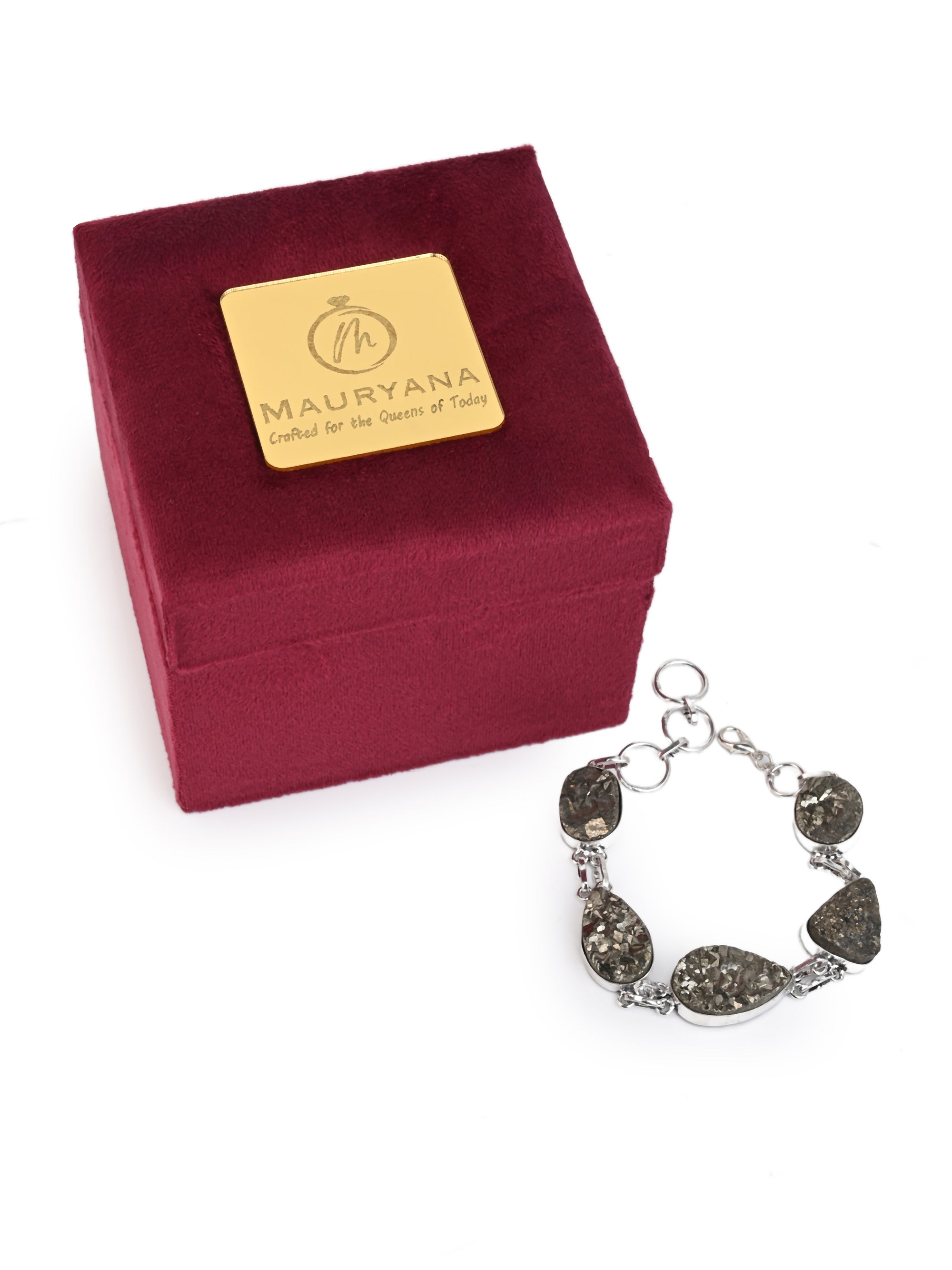 MAURYANA - Grey agate stone and metal crafted stylish bracelet - adjustable size