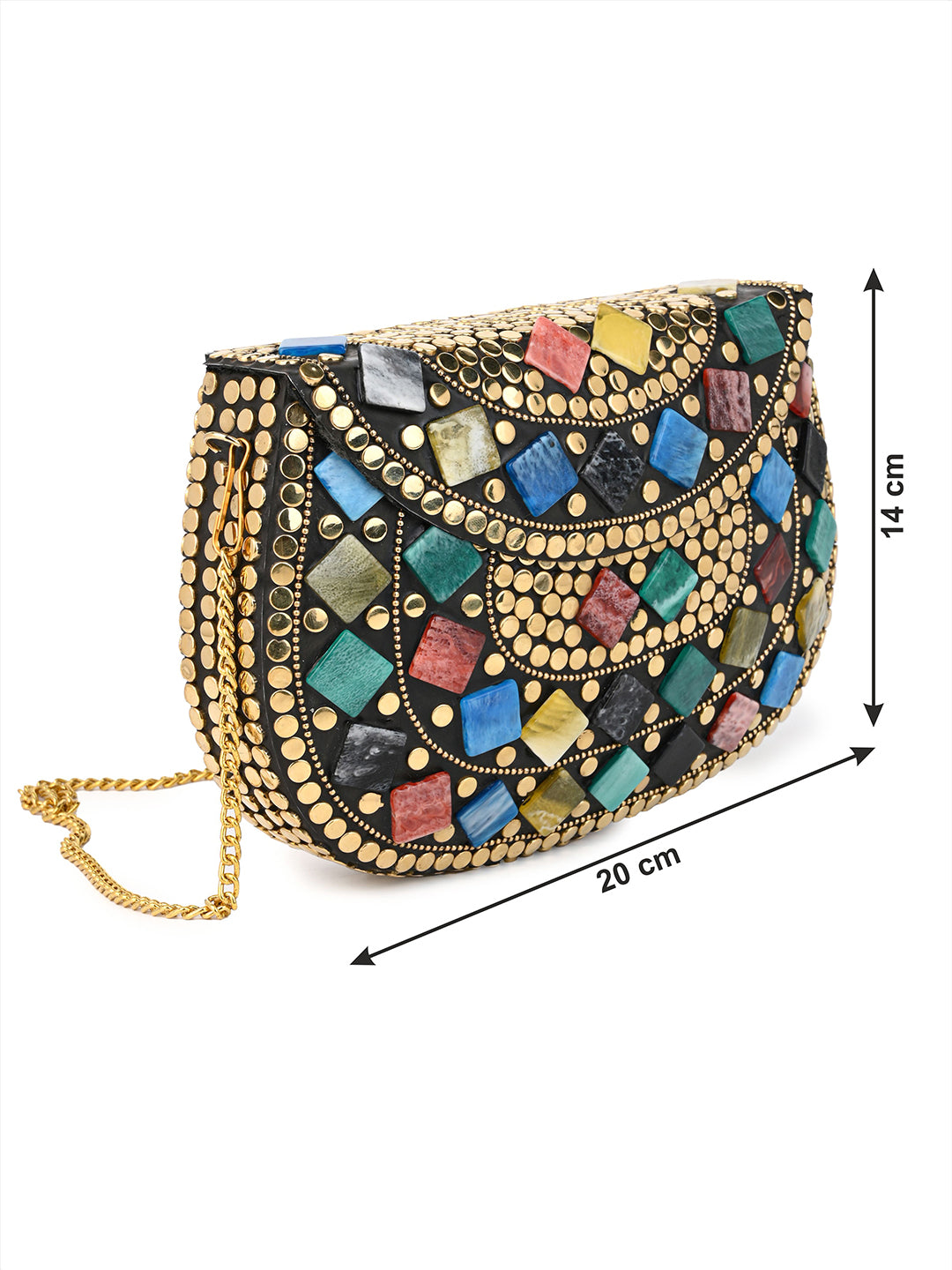 Brass and colorful stones crafted luxury metal clutch