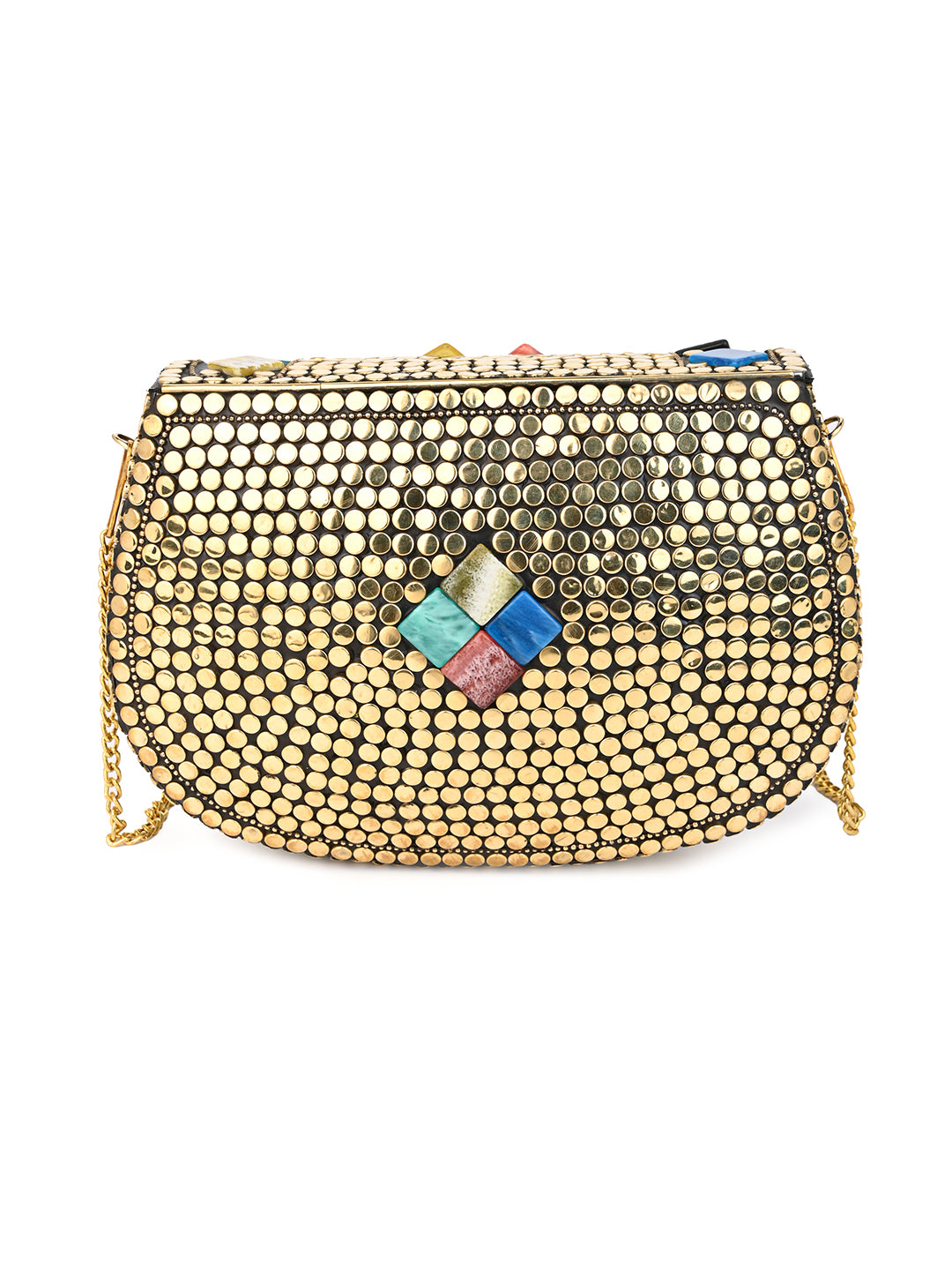 Brass and colorful stones crafted luxury metal clutch