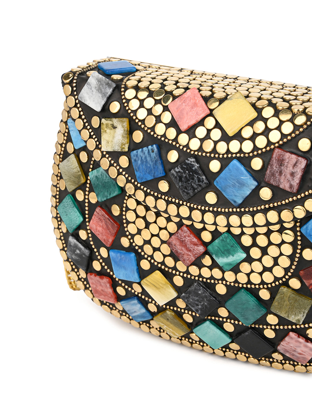 Brass and colorful stones crafted luxury metal clutch