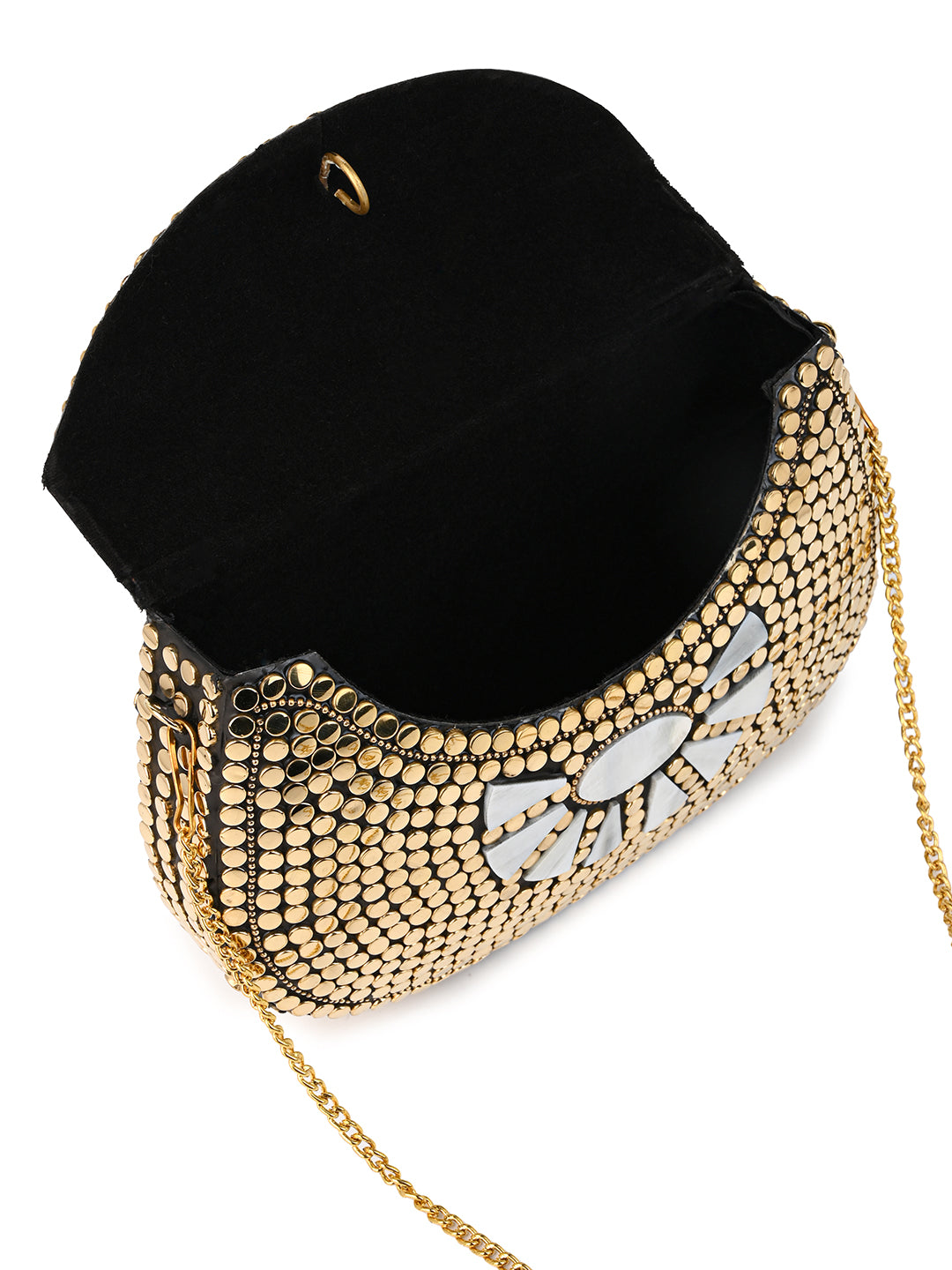Brass crafted golden clutch for evening parties and gatherings