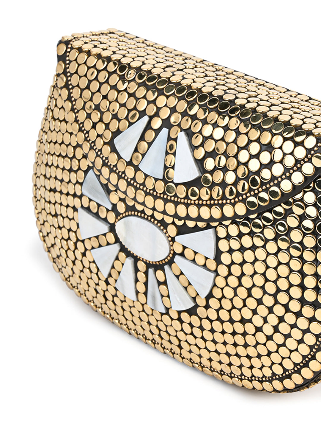 Brass crafted golden clutch for evening parties and gatherings