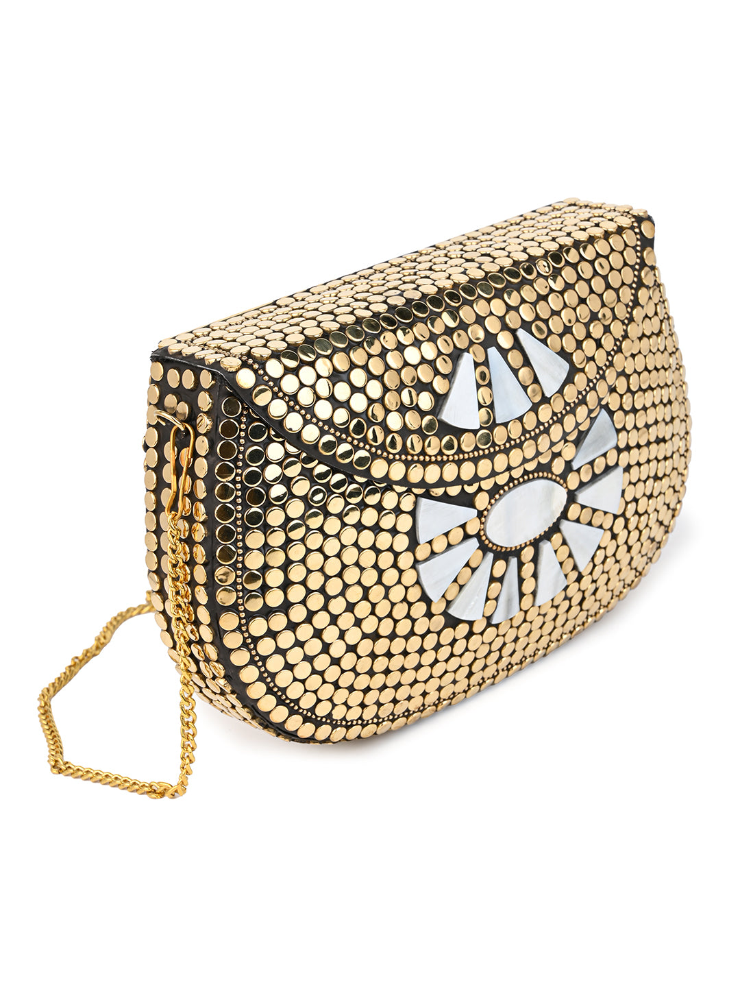 Brass crafted golden clutch for evening parties and gatherings