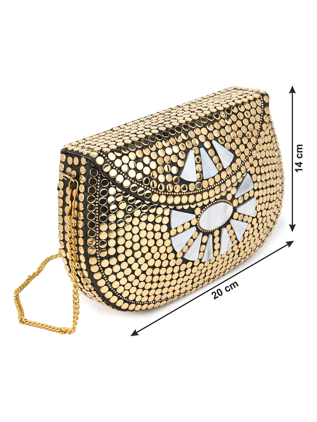 Brass crafted golden clutch for evening parties and gatherings