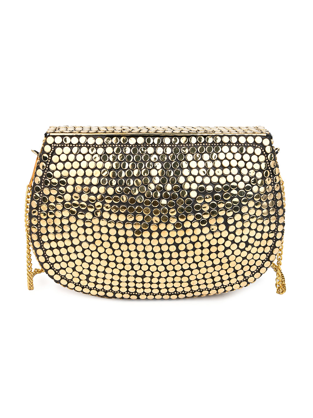 Brass crafted golden clutch for evening parties and gatherings