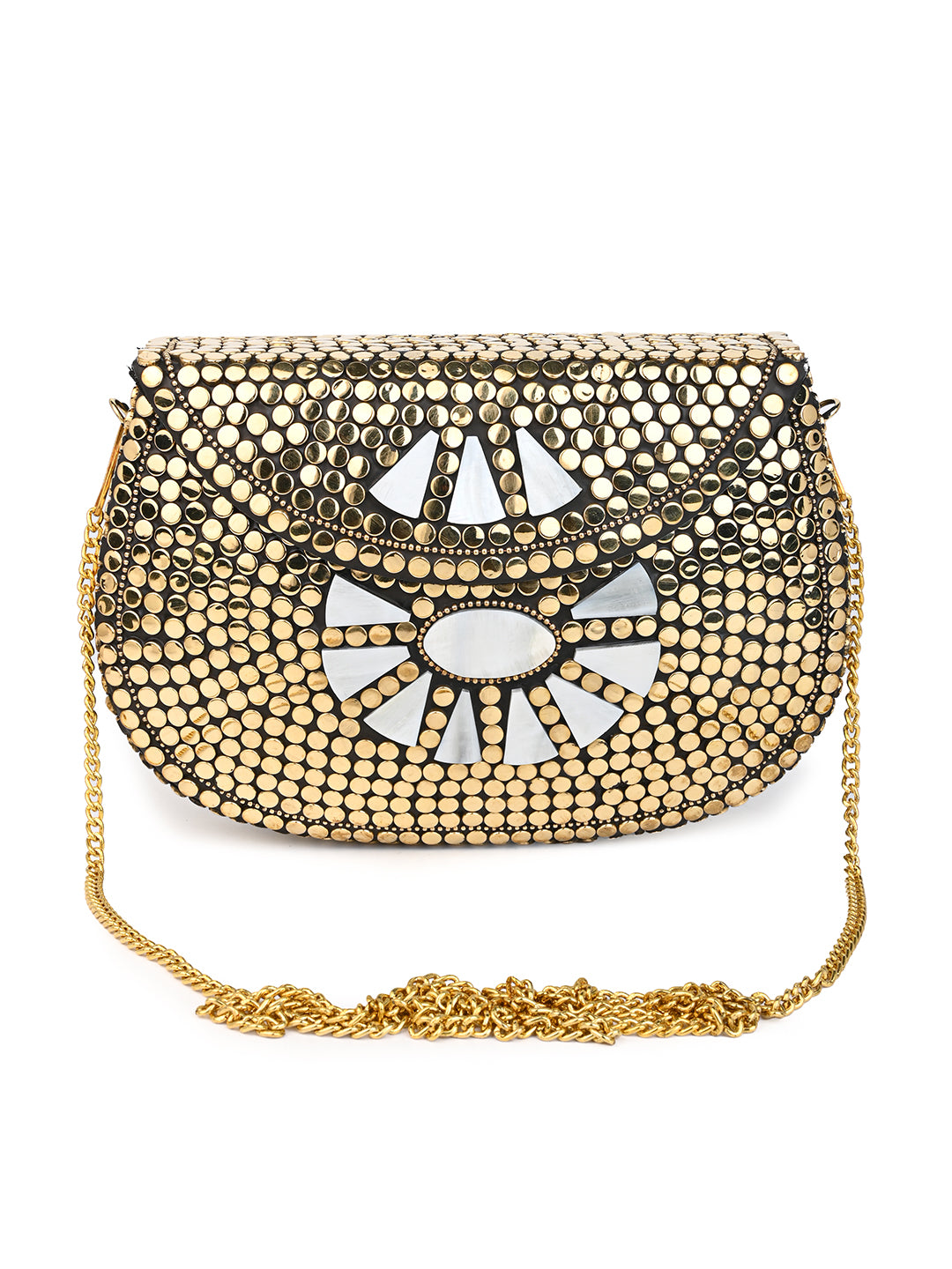 Brass crafted golden clutch for evening parties and gatherings