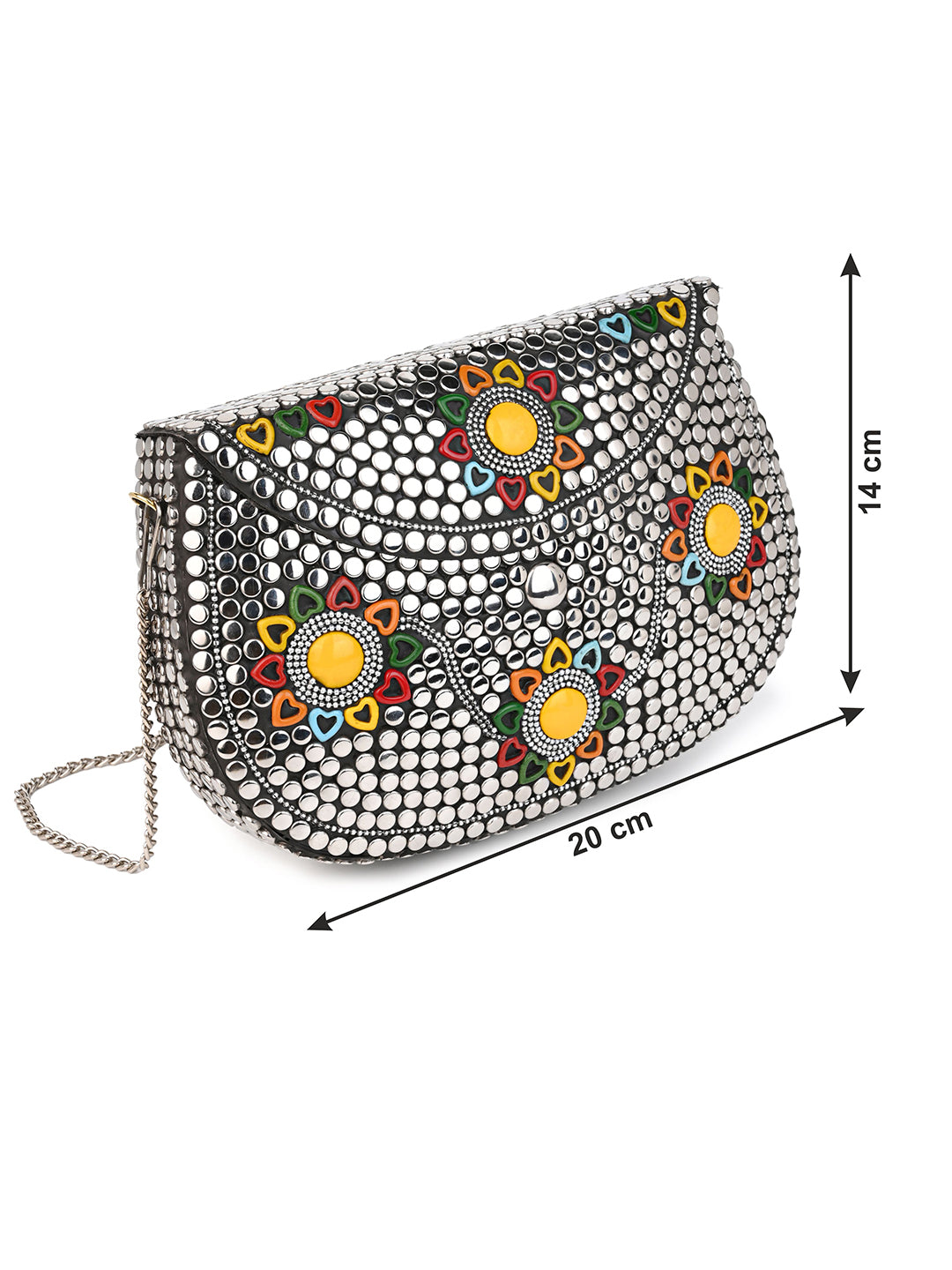 Stainless steel embellished colorful metal clutch