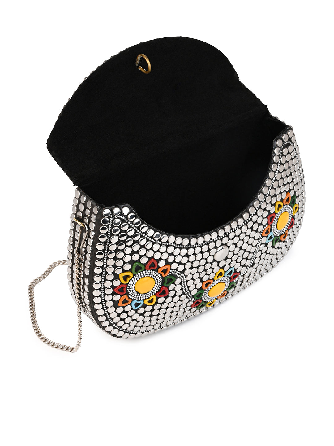 Stainless steel embellished colorful metal clutch