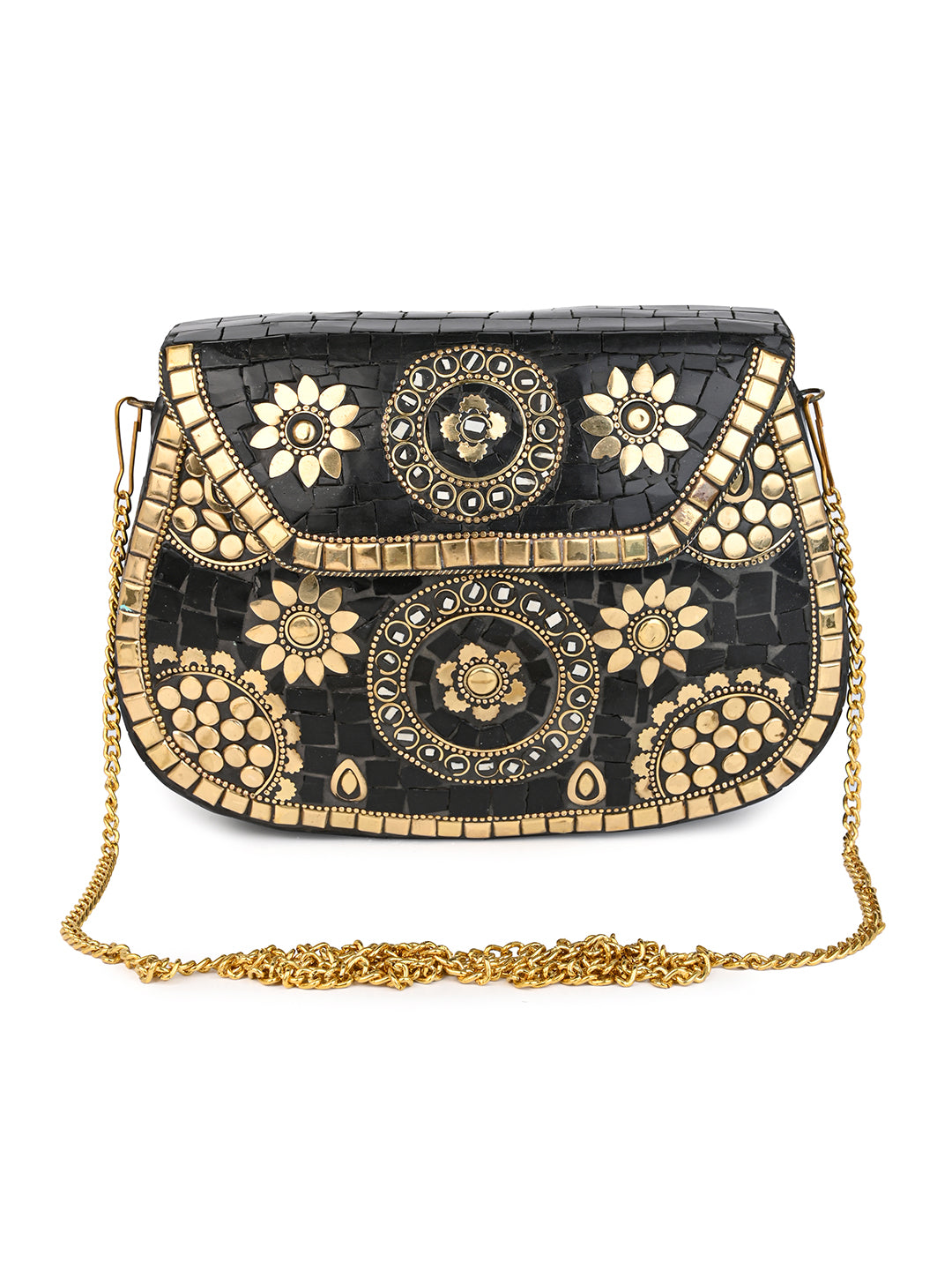 Brass and black mosaic royal design clutch bag