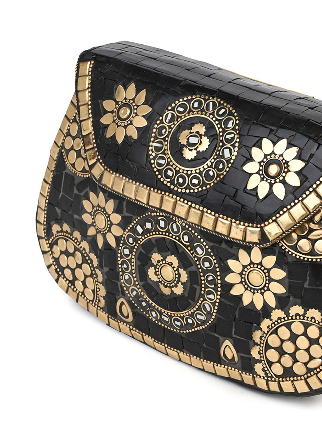 Brass and black mosaic royal design clutch bag