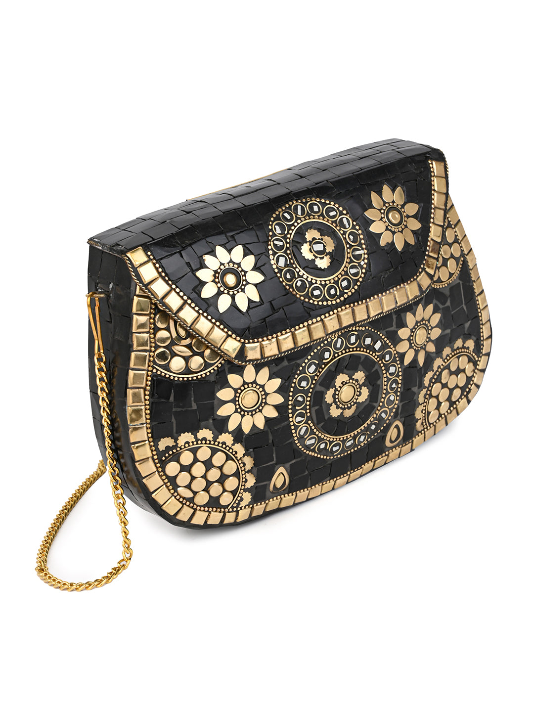 Brass and black mosaic royal design clutch bag