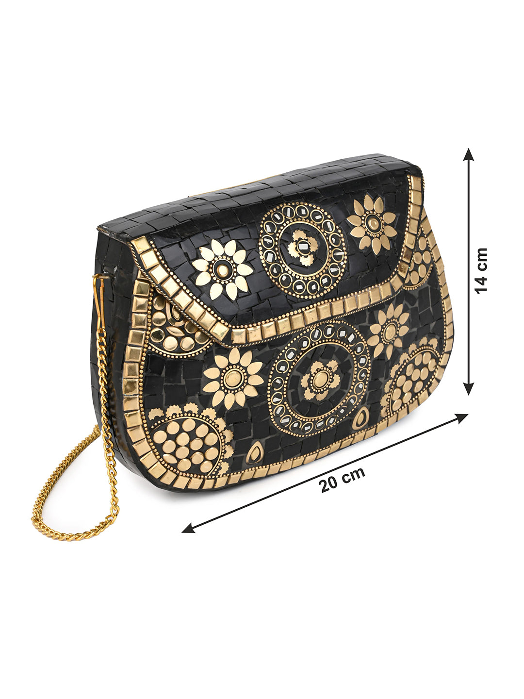 Brass and black mosaic royal design clutch bag