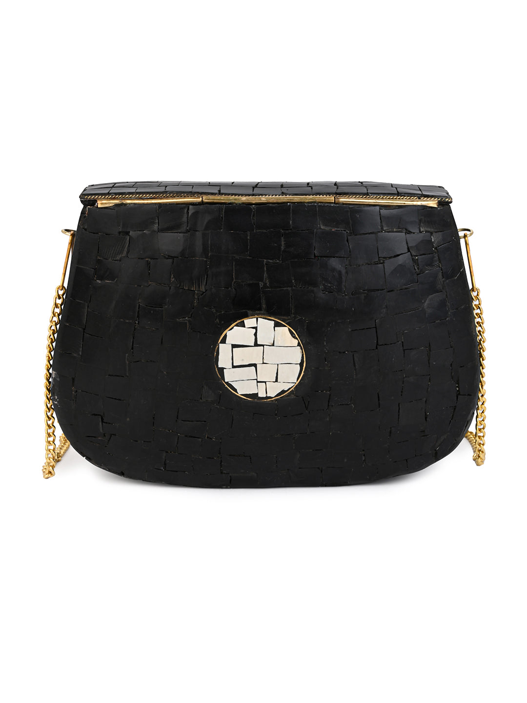 Brass and black mosaic royal design clutch bag